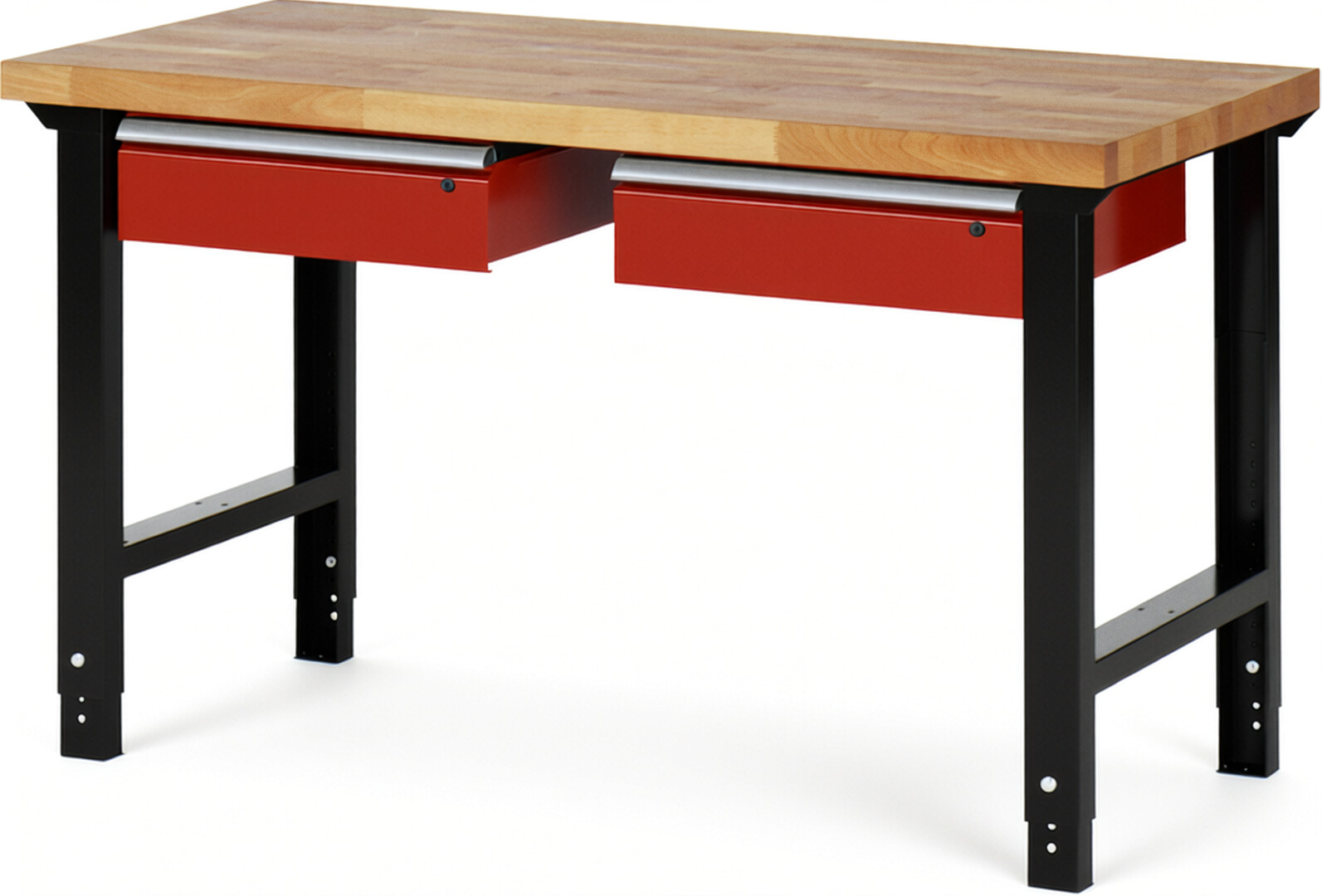 RAU Werkbank schwarz - rot - Breite 150 cm - Tiefe 70 cm - Höhe 114 cm - Buche-Massiv Arbeitsplatte 40 mm