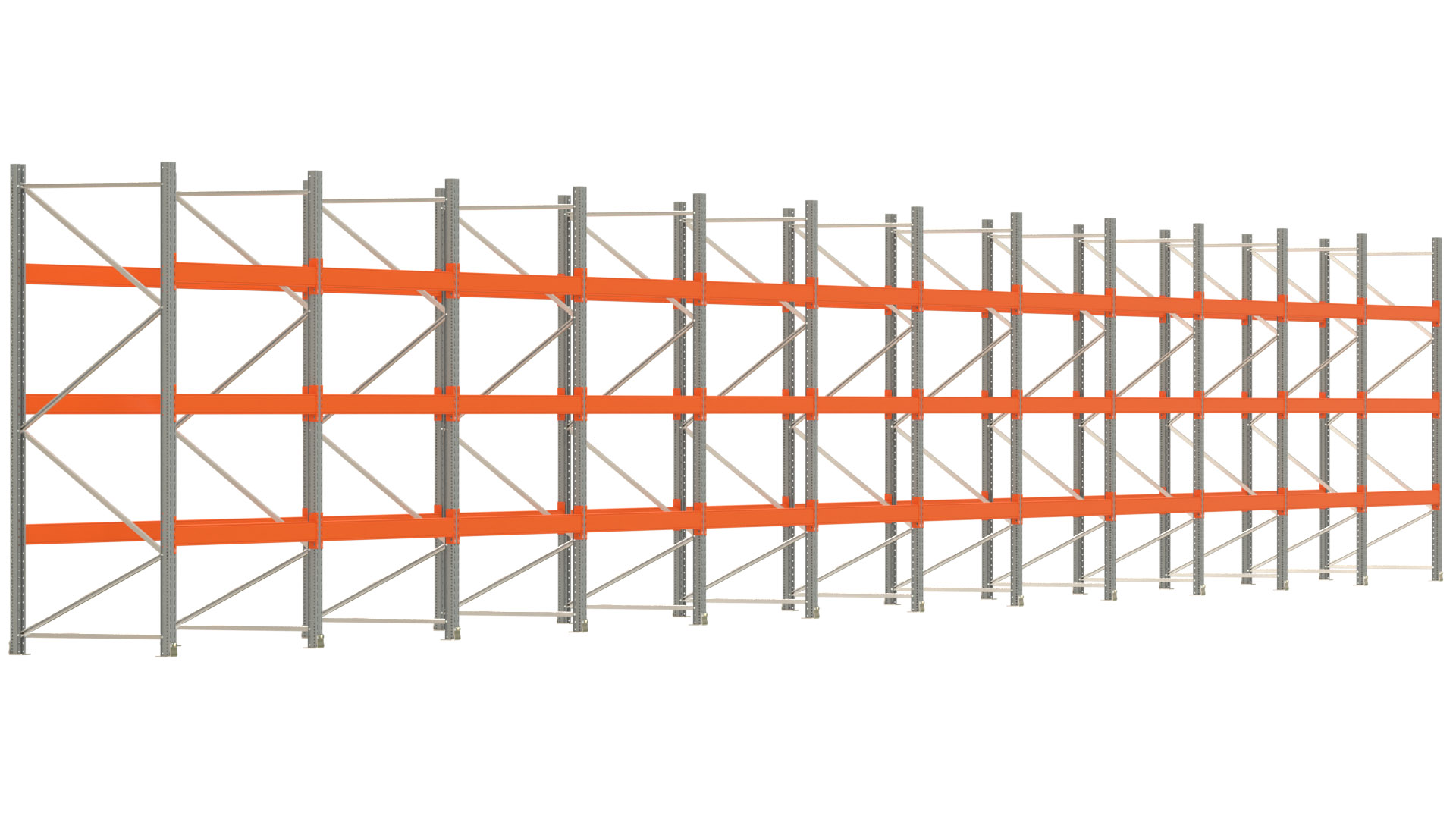Palettenregal ARTUS - Breite 2390,5 cm - Höhe 300 cm - Tiefe 110 cm - Fachlast 2000 kg - 96 Palettenstellplätze