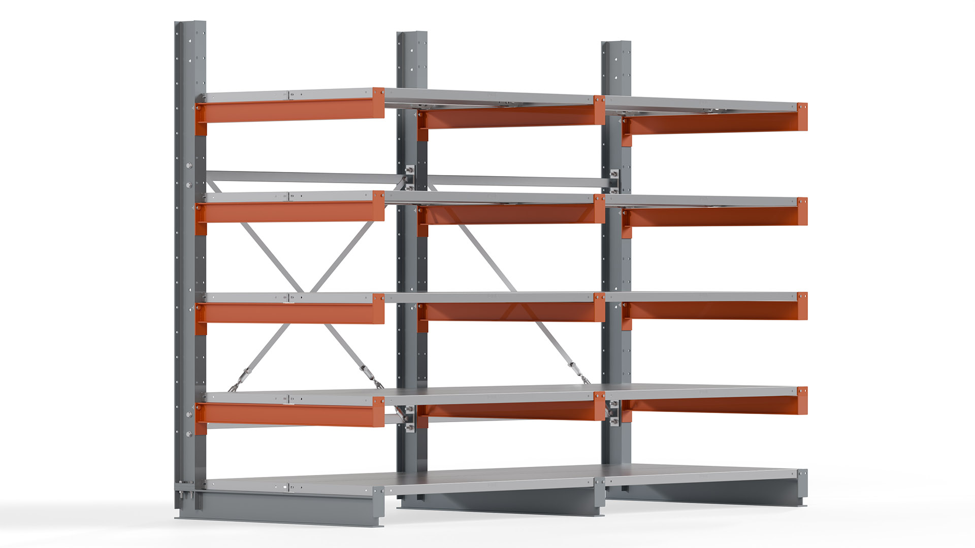 Kragarmregal KARL basic - lackiert - Breite: 256 cm - Höhe: 200 cm - Tiefe: 100 cm - Traglast je Kragarm: 450 kg - einseitig