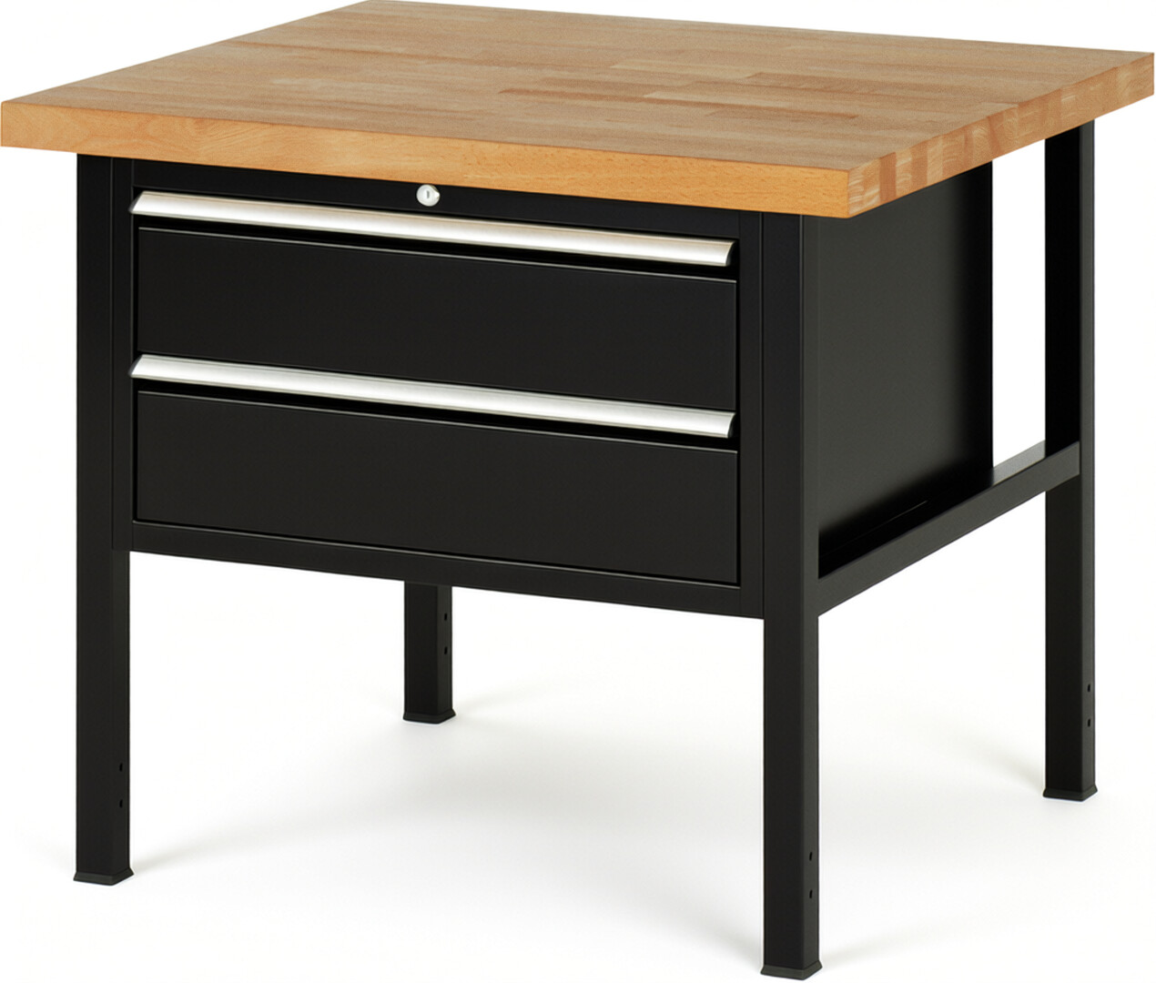 Werkbank Modell 8225 schwarz, BxTxH 1000x900x840-1040 mm,  Buche-Massiv Arbeitsplatte 40 mm,  2 Schubladen mit  Auszug 90 %