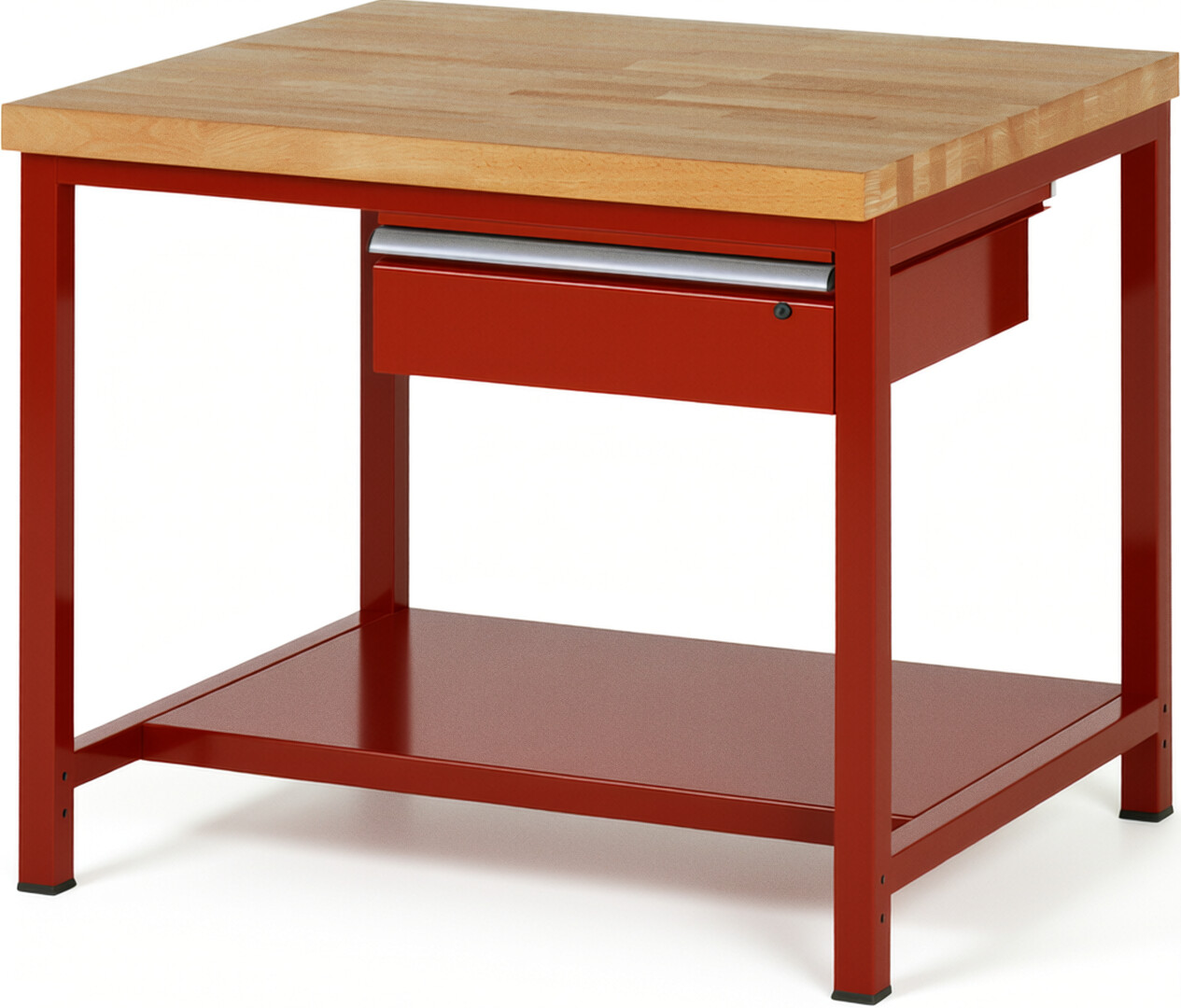 Werkbank Modell 8001 rot, BxTxH 1000x900x840 mm,  Buche-Massiv Arbeitsplatte 40 mm,  1 Schublade mit  Auszug 90 %