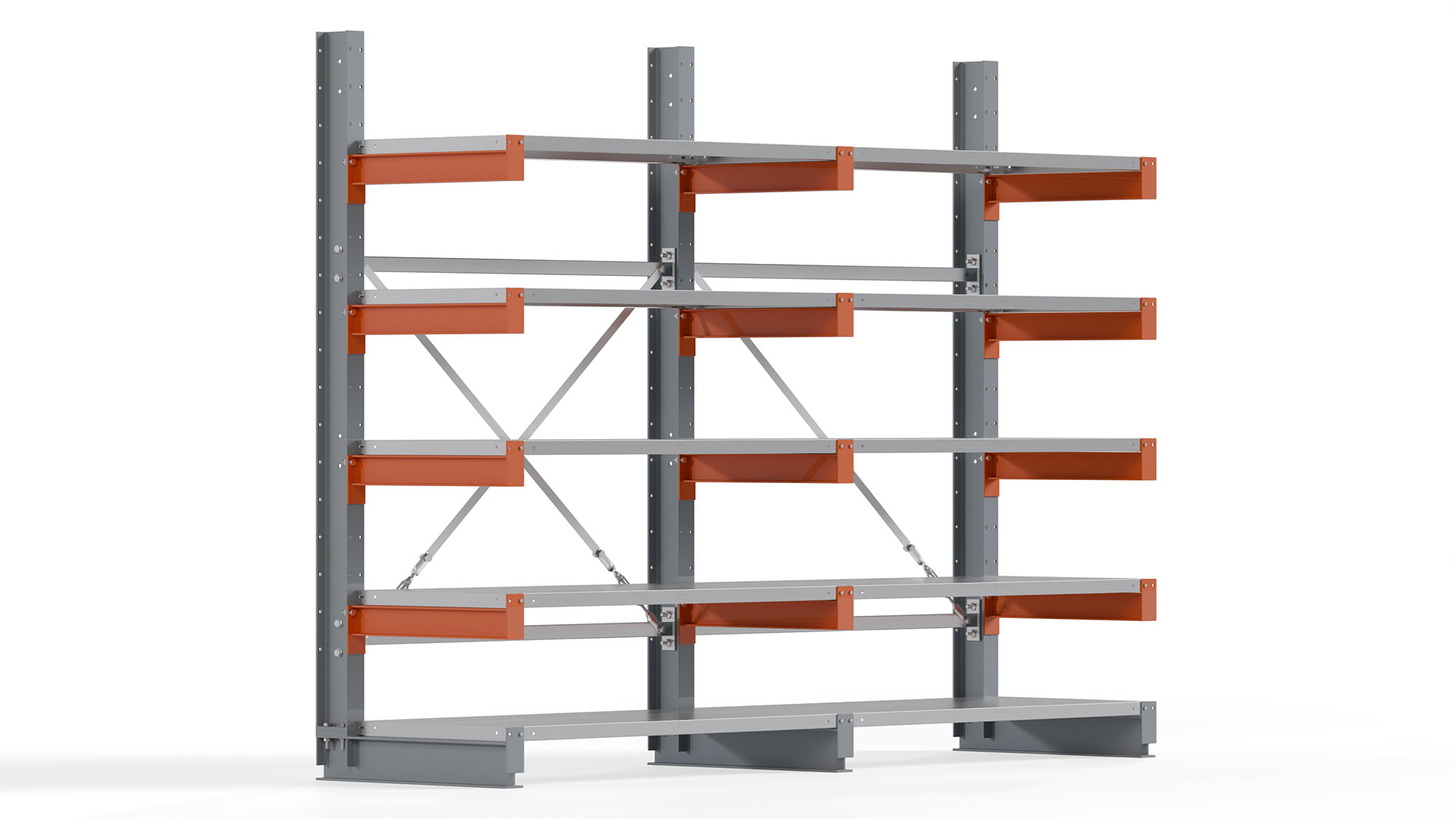 Kragarmregal KARL basic - lackiert - Breite: 256 cm - Höhe: 200 cm - Tiefe: 60 cm - Traglast je Kragarm: 730 kg - einseitig