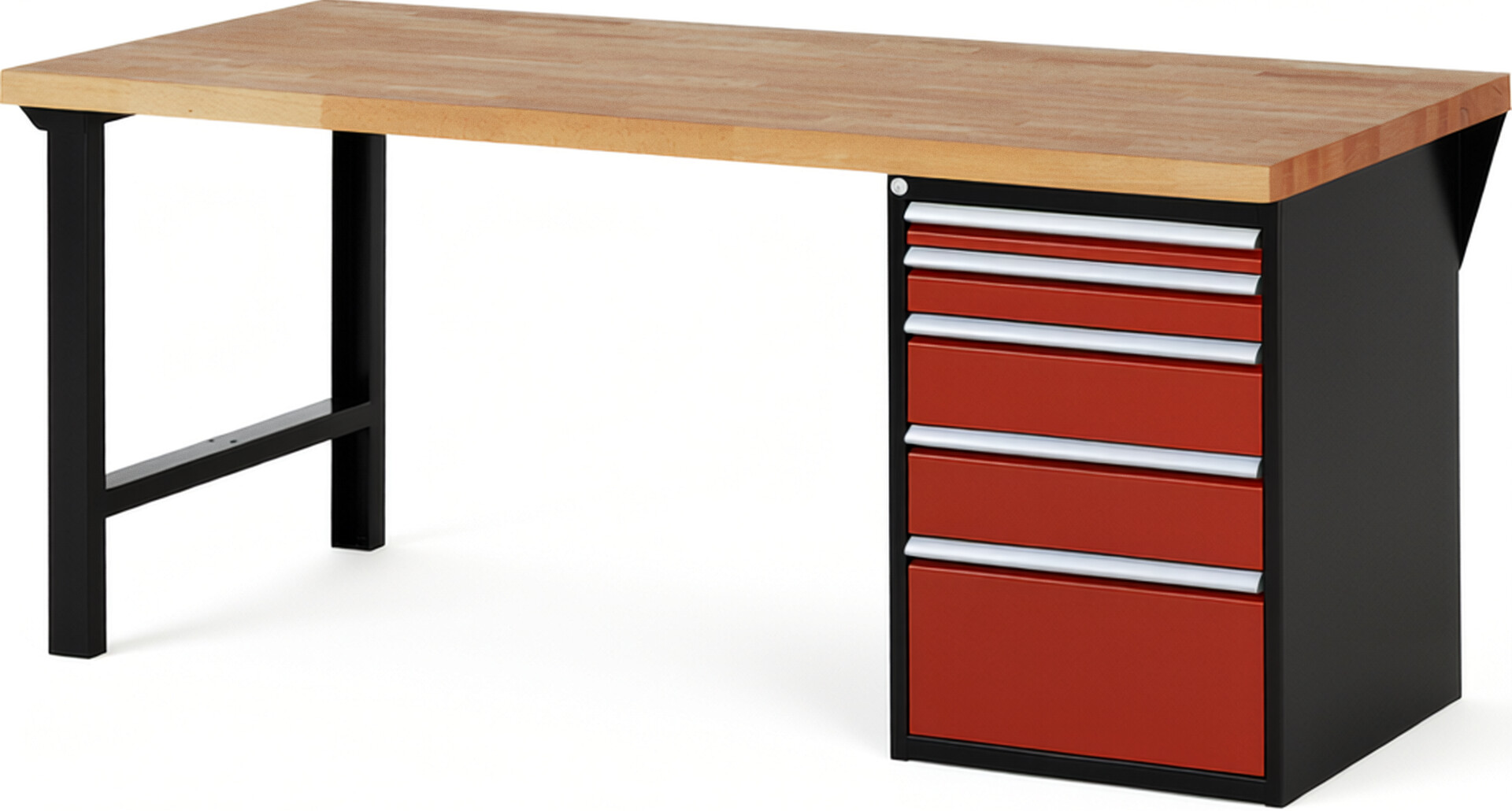 RAU Werkbank schwarz - rot - Breite 200 cm - Tiefe 90 cm - Höhe 89 cm - Buche-Massiv Arbeitsplatte 40 mm