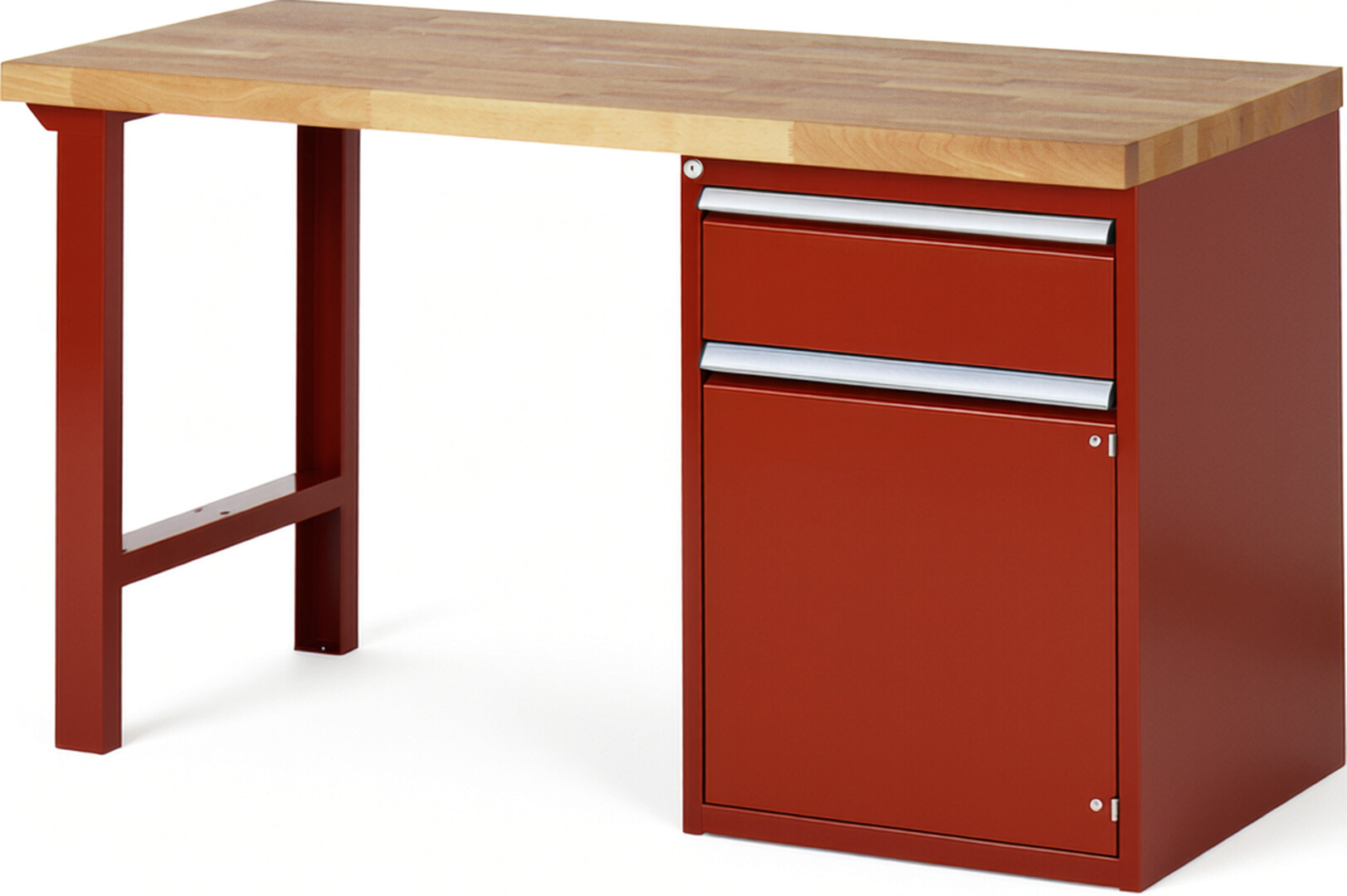 Werkbank Modell 7502 rot, BxTxH 1500x700x890 mm,  Buche-Massiv Arbeitsplatte 40 mm,  1 Schublade mit  Auszug 90 %