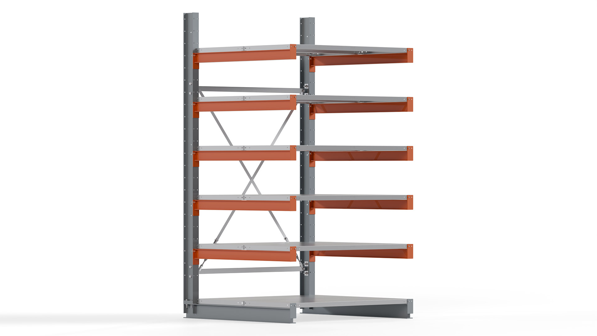 Kragarmregal KARL basic - lackiert - Breite: 128 cm - Höhe: 250 cm - Tiefe: 120 cm - Traglast je Kragarm: 370 kg - einseitig