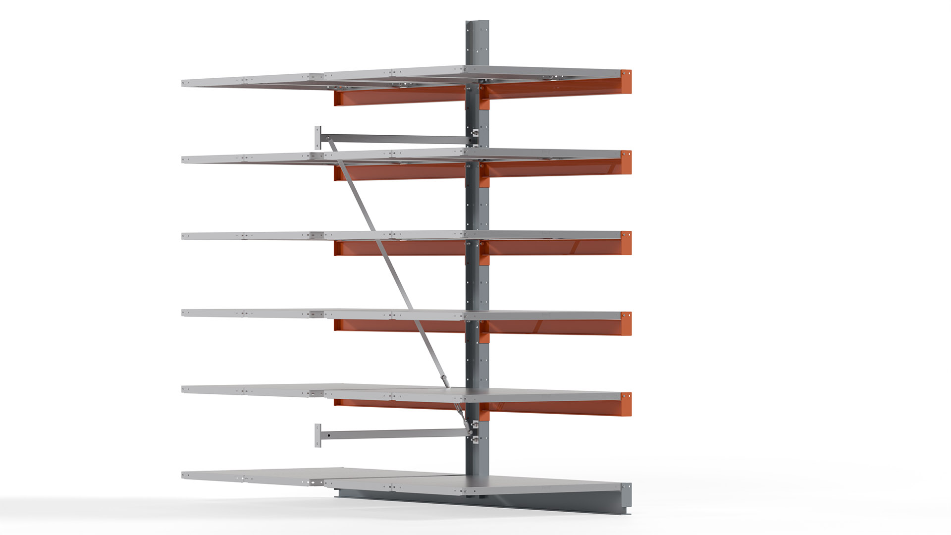 Kragarmregal KARL basic - Anbaufeld - Breite: 100 cm - Höhe: 250 cm - Tiefe: 252 cm - Traglast je Arm: 370 kg - doppelseitig