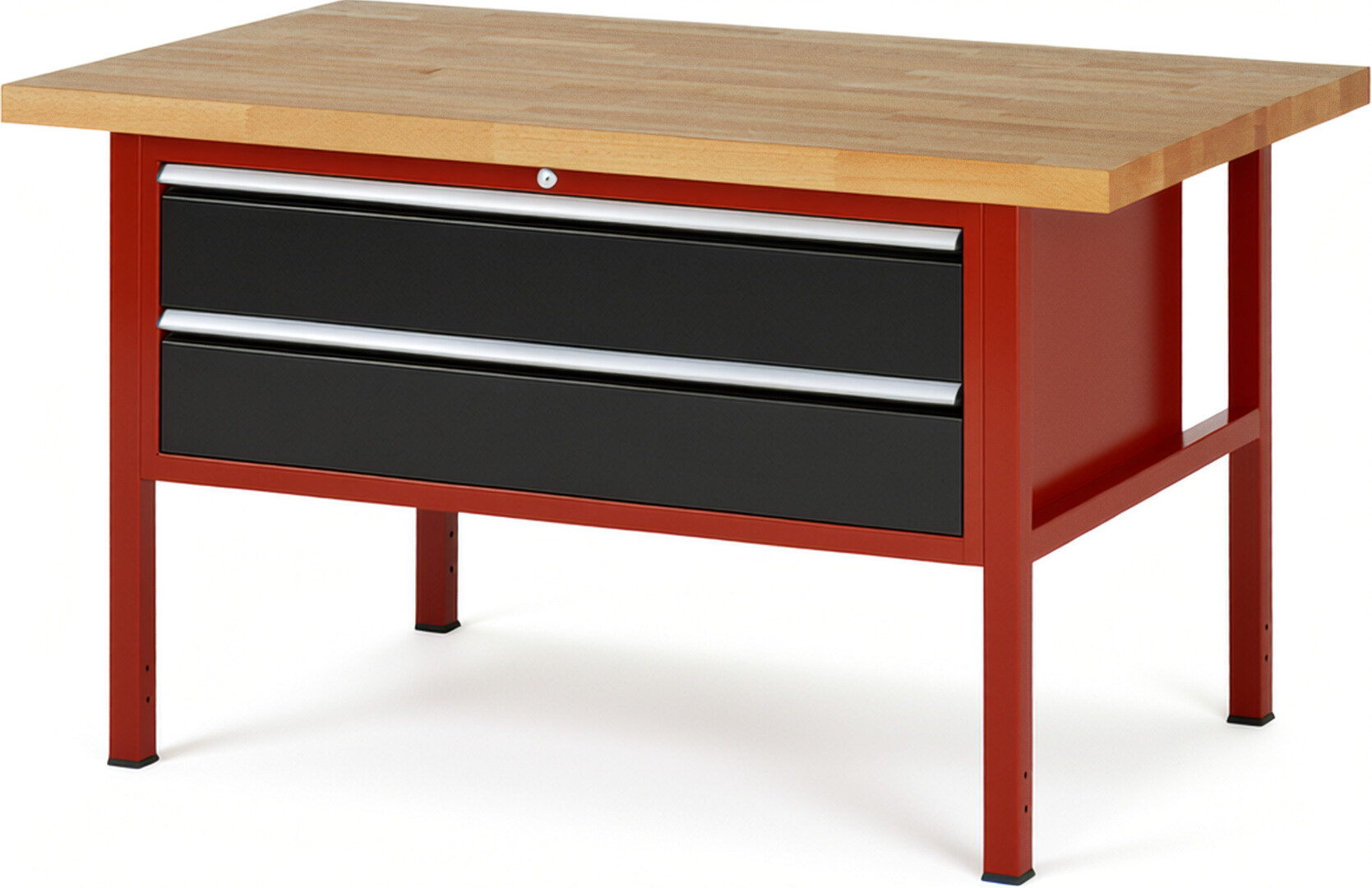 Werkbank Modell 8325 rot - schwarz, BxTxH 1500x900x840 mm,  Buche-Massiv Arbeitsplatte 40 mm,  2 Schubladen mit  Auszug 90 %