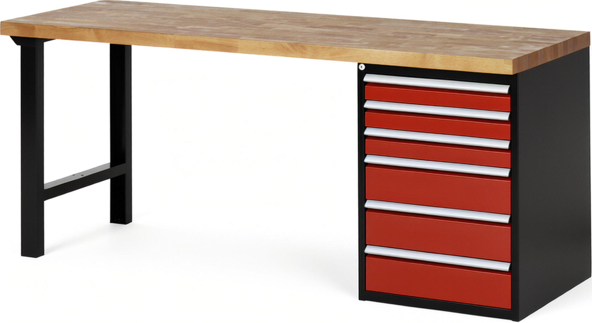 RAU Werkbank schwarz - rot - Breite 200 cm - Tiefe 70 cm - Höhe 89 cm - Buche-Massiv Arbeitsplatte 40 mm