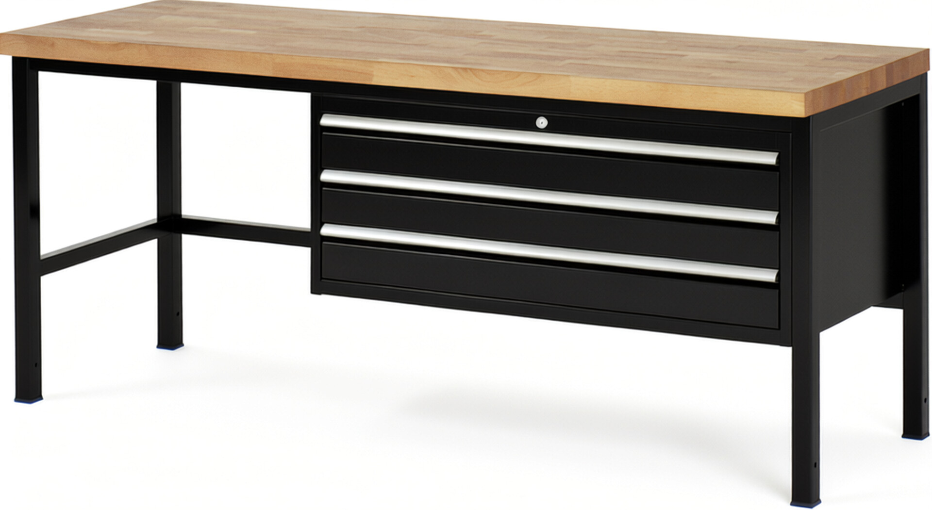 Werkbank Modell 8327 schwarz, BxTxH 2000x700x840 mm,  Buche-Massiv Arbeitsplatte 40 mm,  3 Schubladen mit  Vollauszug 100 % und  SoftClosing