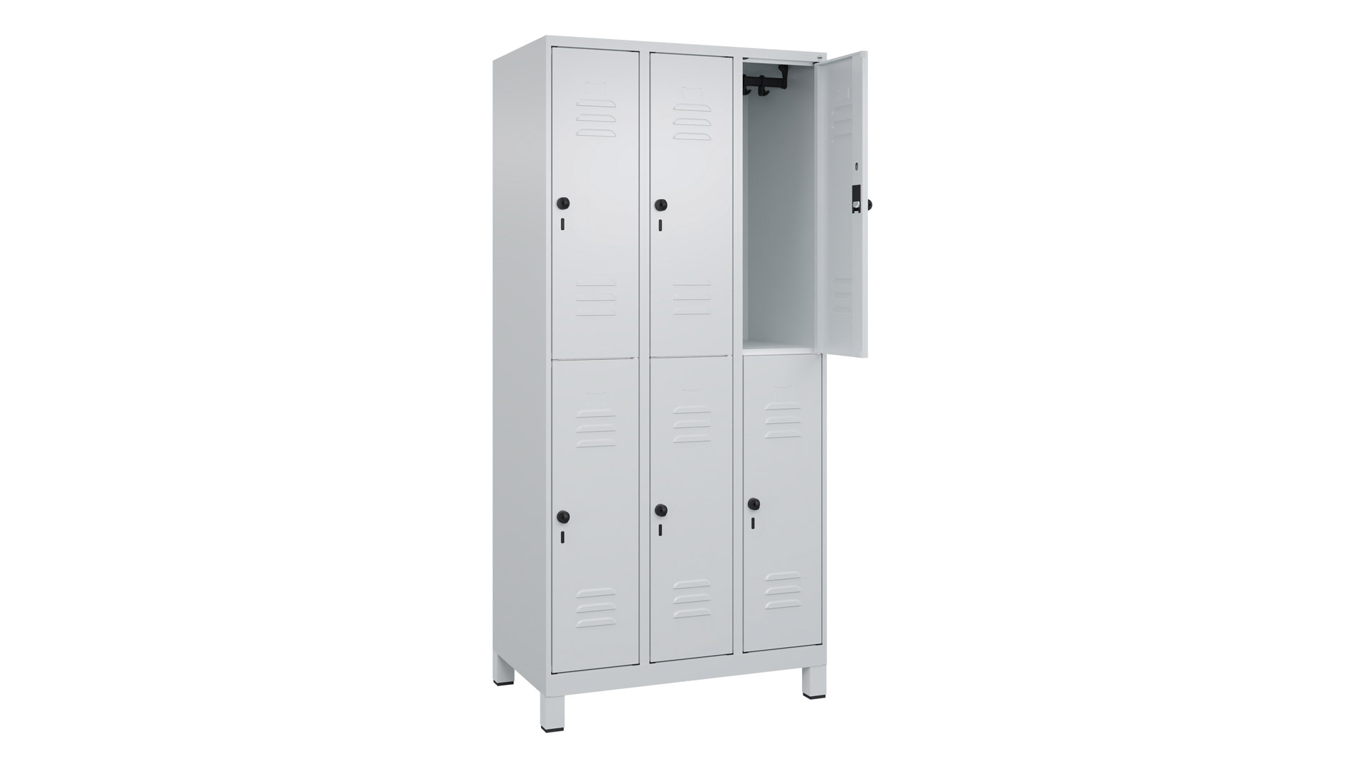 Garderobenspind doppelstöckig, Breite 90 cm, Höhe 195 cm, Tiefe 50 cm, 6 Fächer