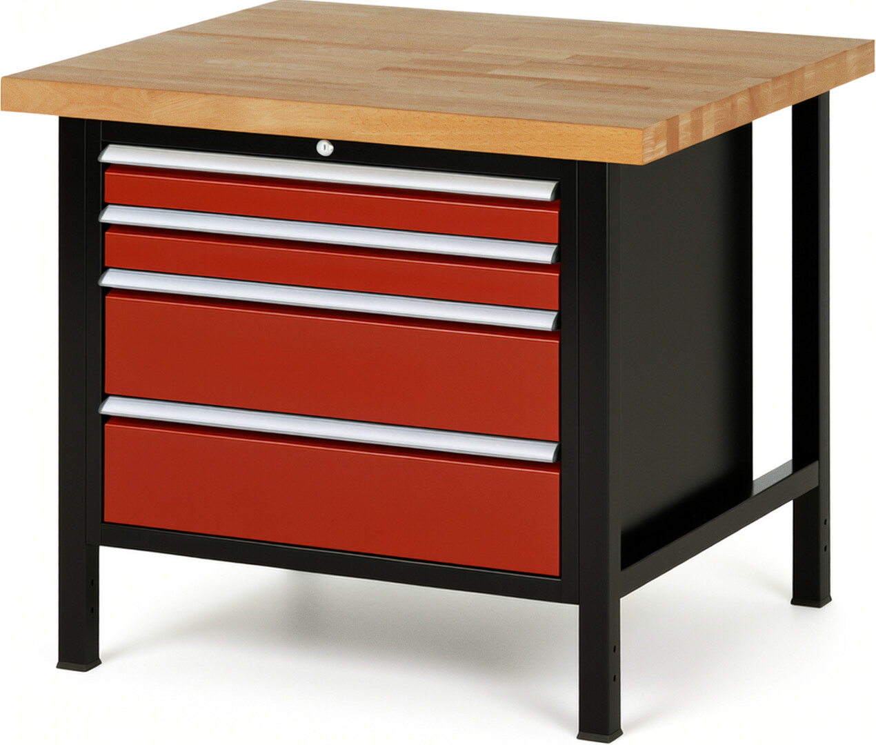 RAU Werkbank schwarz - rot - Breite 100 cm - Tiefe 90 cm - Höhe 104 cm - Buche-Massiv Arbeitsplatte 40 mm