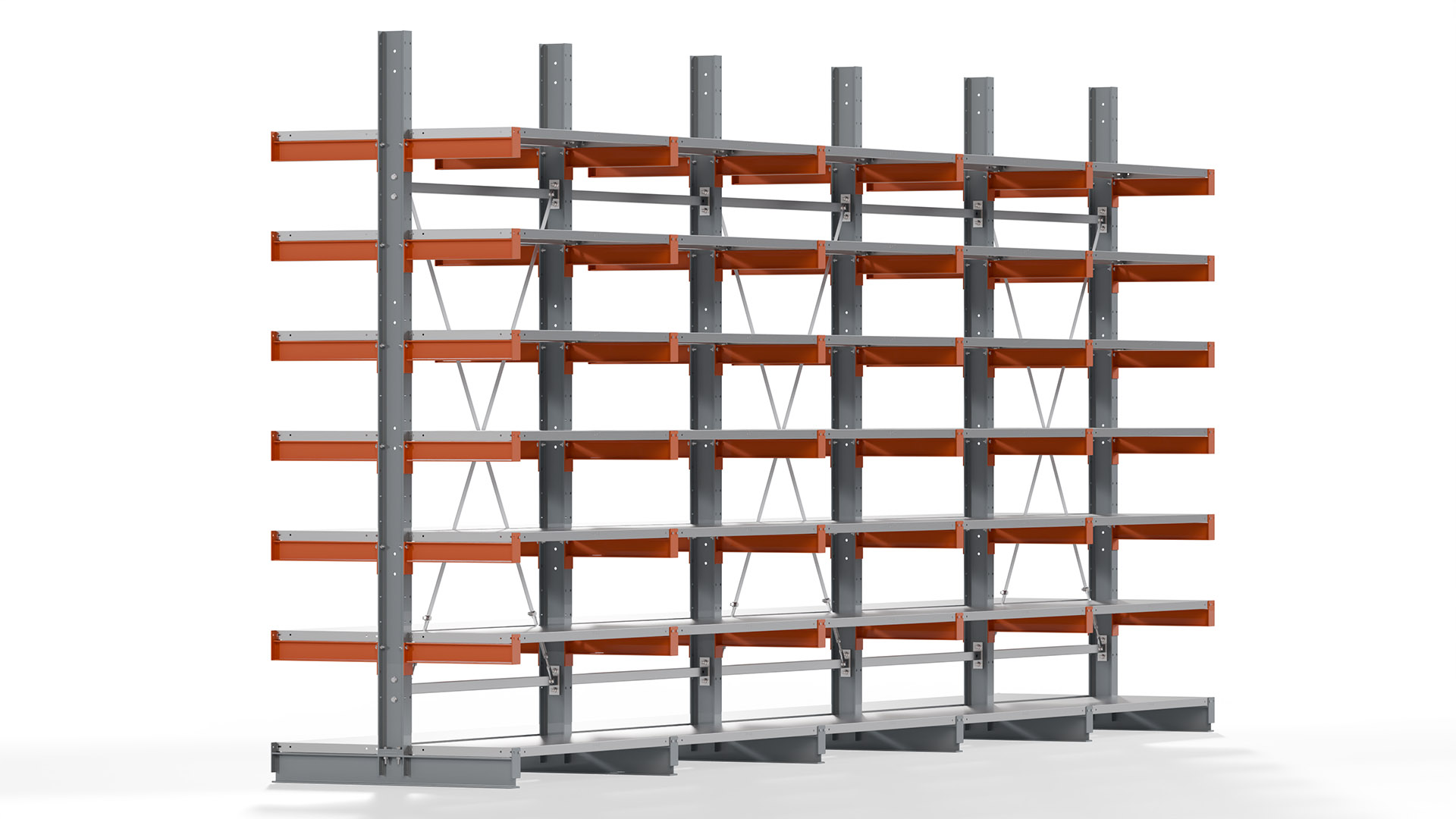 Kragarmregal KARL basic - lackiert - Breite: 640 cm - Höhe: 300 cm - Tiefe: 50 cm - Traglast je Kragarm: 870 kg - beidseitig