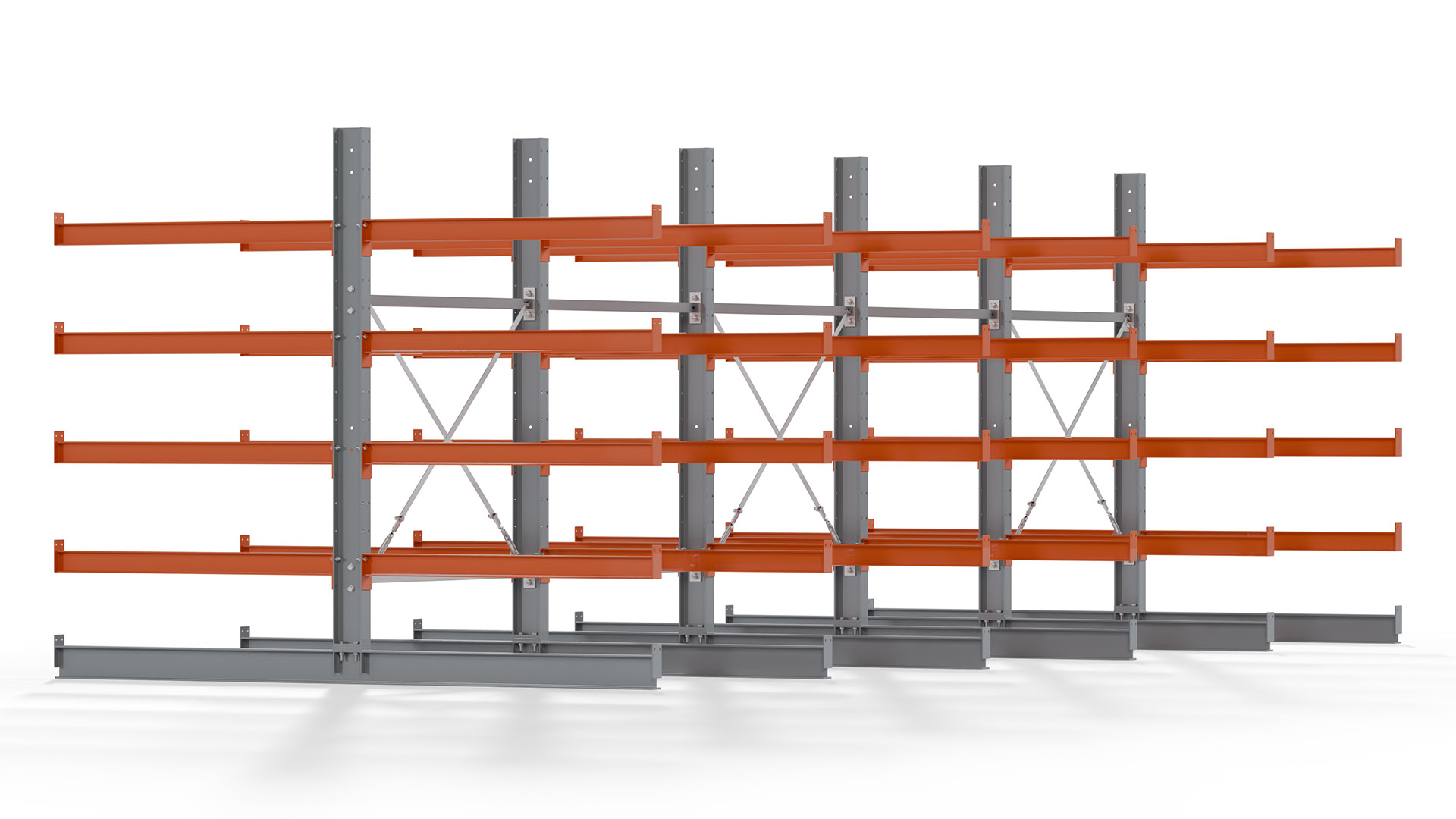 Kragarmregal KARL basic - lackiert - Breite: 640 cm - Höhe: 200 cm - Tiefe: 120 cm - Traglast je Kragarm: 370 kg - beidseitig