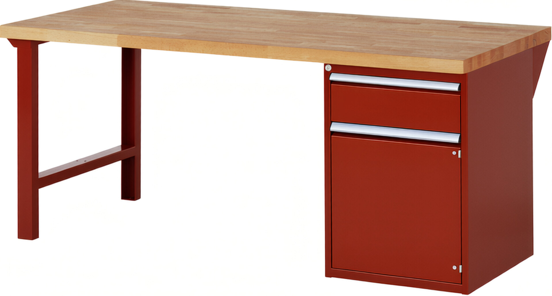 Werkbank Modell 7502 rot, BxTxH 2000x900x890 mm,  Buche-Massiv Arbeitsplatte 40 mm,  1 Schublade mit  Vollauszug 100 % und  SoftClosing