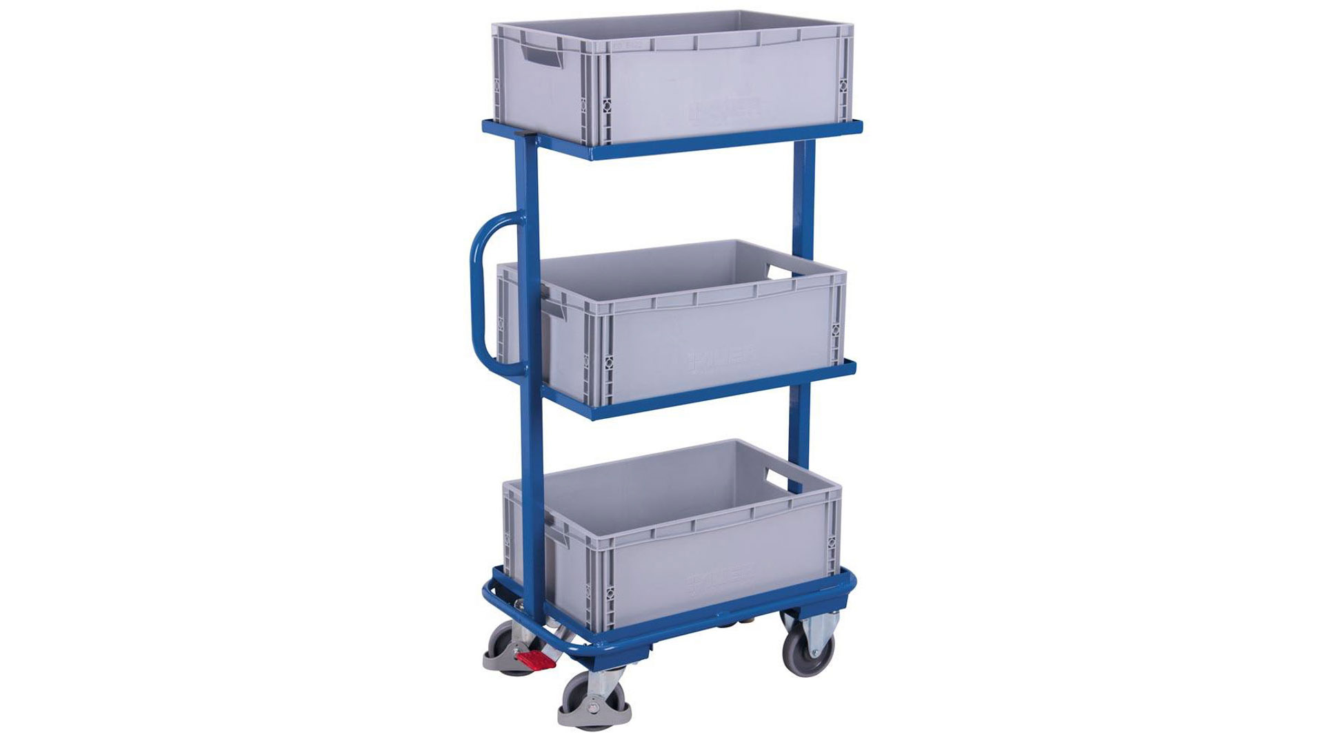 Beistellwagen für Eurokästen - 200 kg Traglast - Ladefläche 410 x 610 mm (BxT) - 3 Kästen