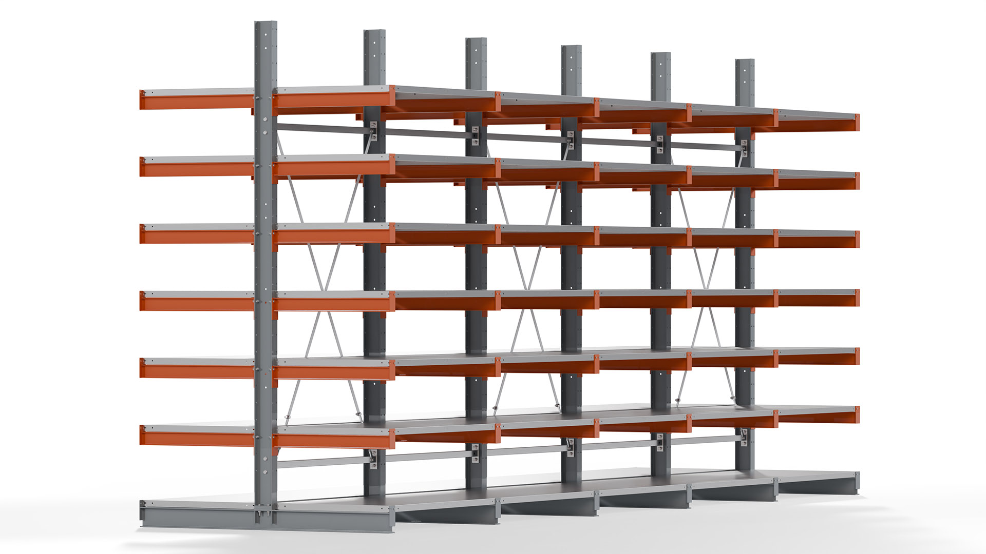 Kragarmregal KARL basic - lackiert - Breite: 640 cm - Höhe: 300 cm - Tiefe: 80 cm - Traglast je Kragarm: 550 kg - beidseitig
