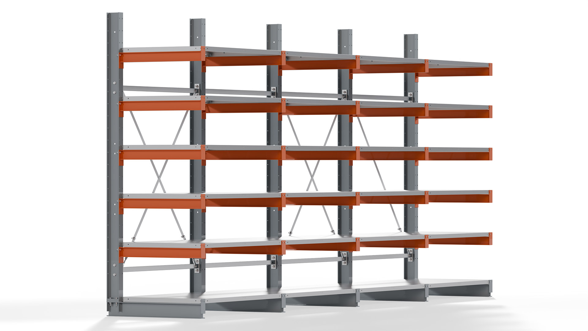 Kragarmregal KARL basic - lackiert - Breite: 512 cm - Höhe: 250 cm - Tiefe: 80 cm - Traglast je Kragarm: 550 kg - einseitig