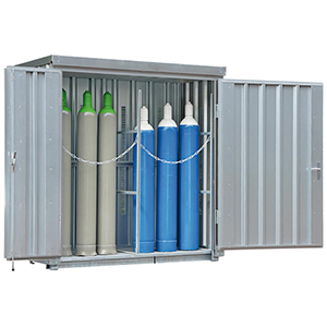 Gasflaschenbox, Gasflaschenlager, verzinkt, mit Gitterrostboden, BxTxH 2100x1140x2250 mm, montiert, Kapazität 24 Flaschen 50 l