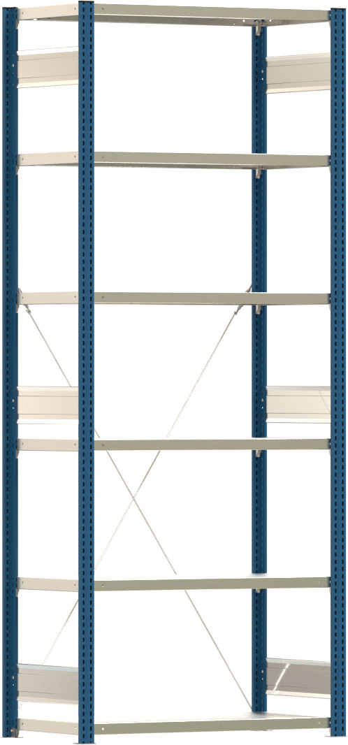 Fachbodenregal BERT - Breite: 100,5 cm - Tiefe: 50 cm - Höhe: 250 cm - 6 Böden - Grundregal