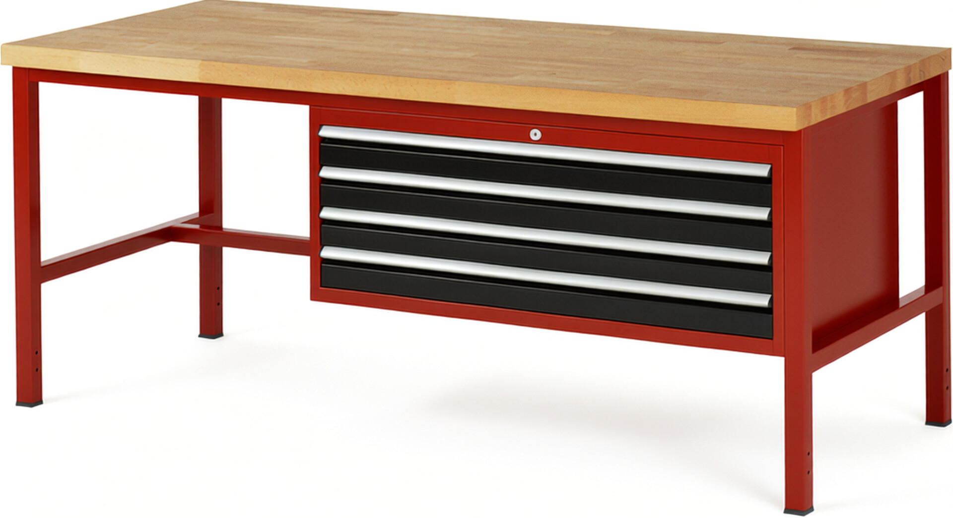 Werkbank Modell 8333 rot - schwarz, BxTxH 2000x900x840 mm,  Buche-Massiv Arbeitsplatte 40 mm,  4 Schubladen mit  Vollauszug 100 % und  SoftClosing