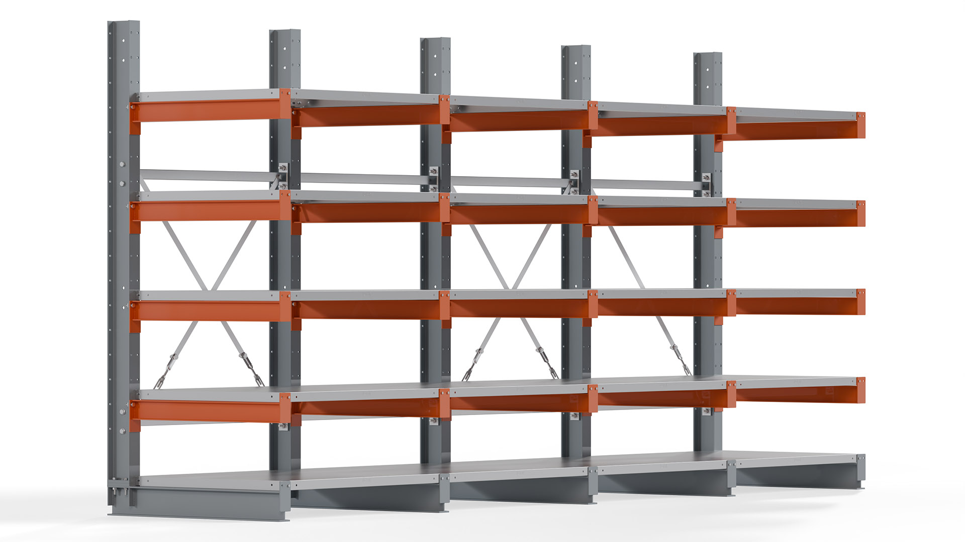 Kragarmregal KARL basic - lackiert - Breite: 400 cm - Höhe: 200 cm - Tiefe: 80 cm - Traglast je Kragarm: 550 kg - einseitig
