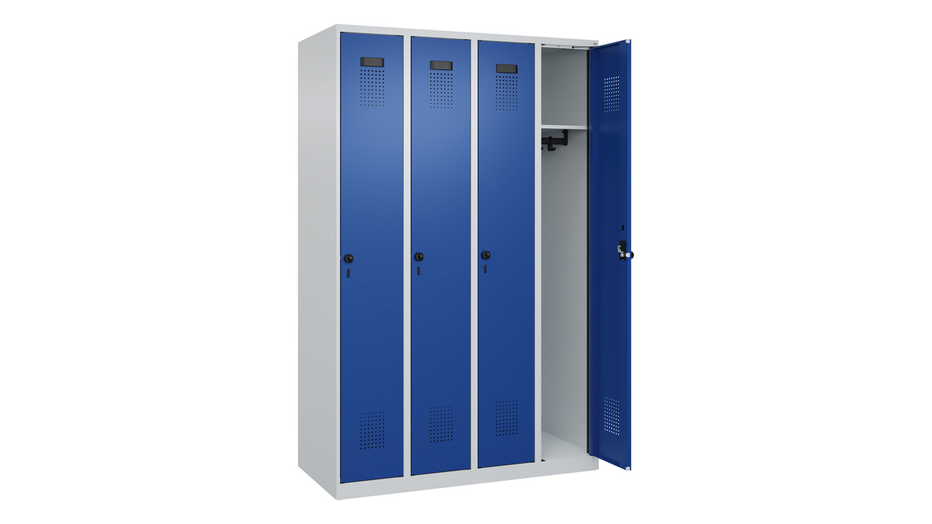 Spind - Garderobenschrank, Breite 120 cm, Höhe 185 cm, Tiefe 50 cm, 4 Abteile