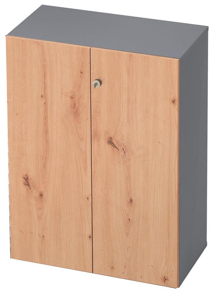 Flügeltürenschrank 3 OH - BxTxH 800x420x1100 mm - graphit / asteiche