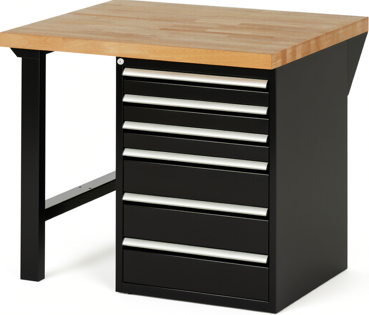Werkbank Modell 7515 schwarz, BxTxH 1000x900x890 mm,  Buche-Massiv Arbeitsplatte 40 mm,  6 Schubladen mit  Vollauszug 100 % und  SoftClosing