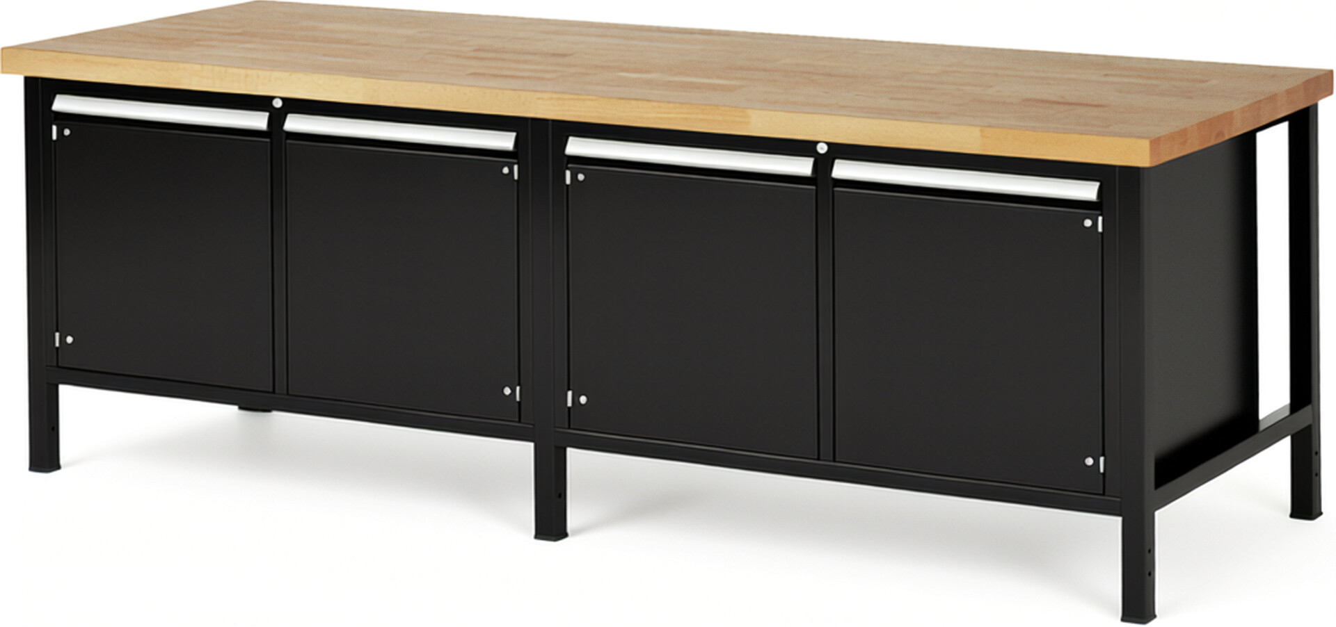 Werkbank Modell 8465 schwarz, BxTxH 2500x900x840 mm,  Buche-Massiv Arbeitsplatte 40 mm