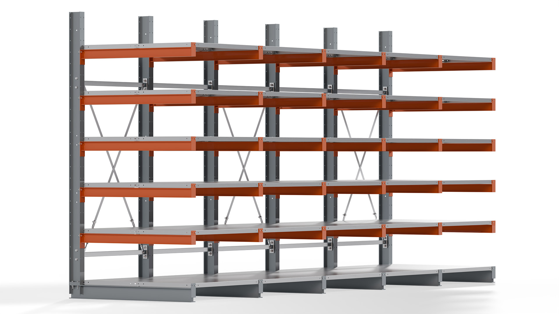 Kragarmregal KARL basic - lackiert - Breite: 500 cm - Höhe: 250 cm - Tiefe: 120 cm - Traglast je Kragarm: 370 kg - einseitig