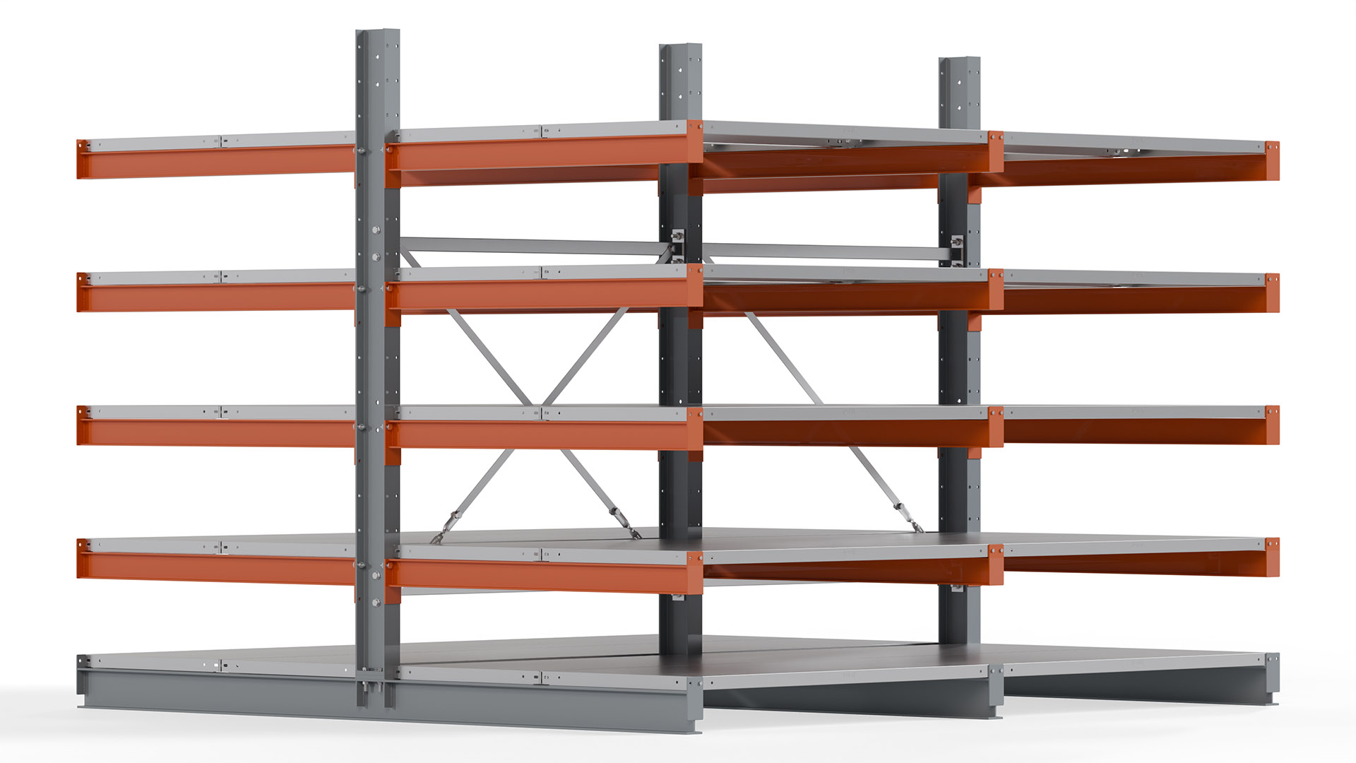 Kragarmregal KARL basic - lackiert - Breite: 256 cm - Höhe: 200 cm - Tiefe: 120 cm - Traglast je Kragarm: 370 kg - beidseitig