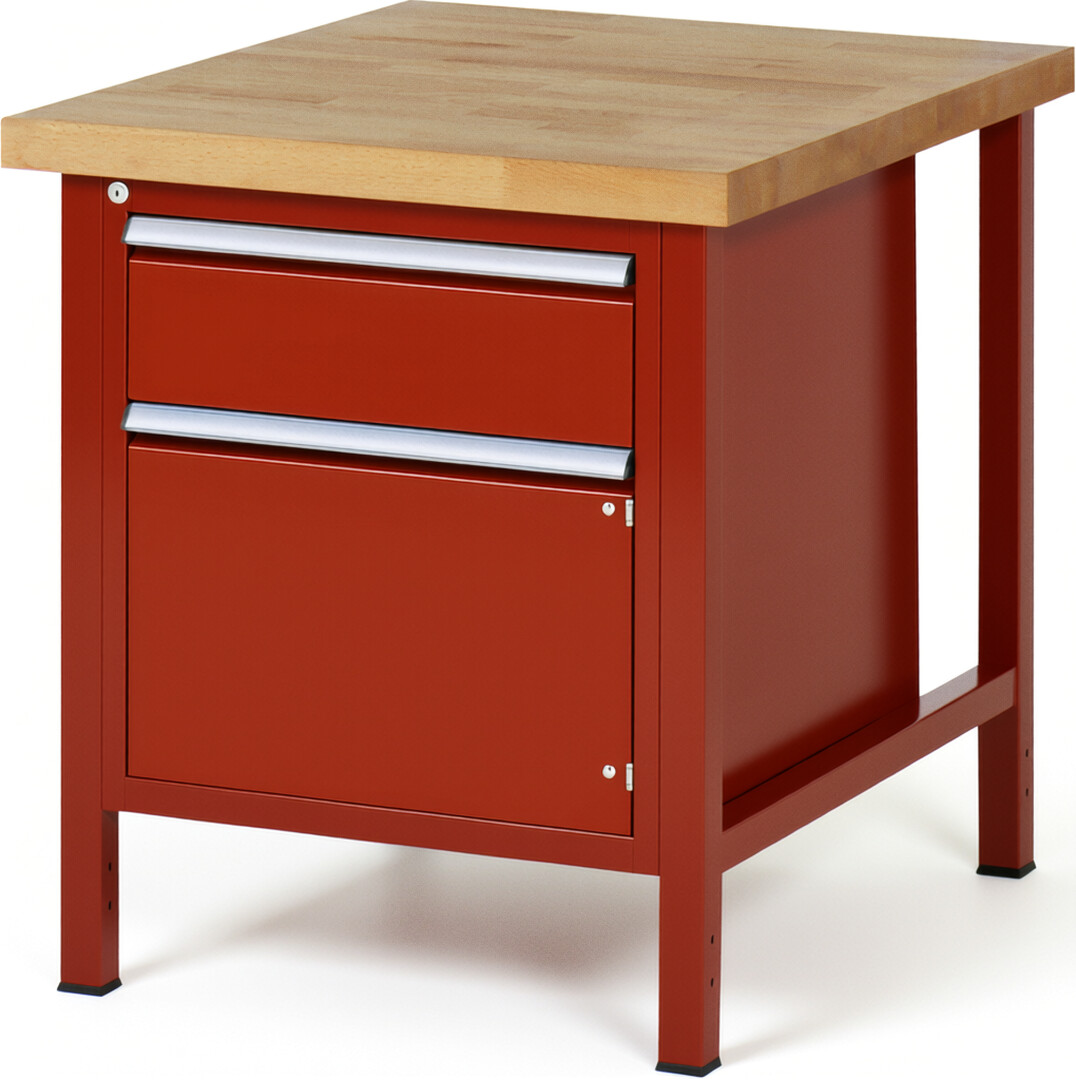 Werkbank Modell 8152 rot, BxTxH 750x900x840 mm,  Buche-Massiv Arbeitsplatte 40 mm,  1 Schublade mit  Vollauszug 100 % und  SoftClosing