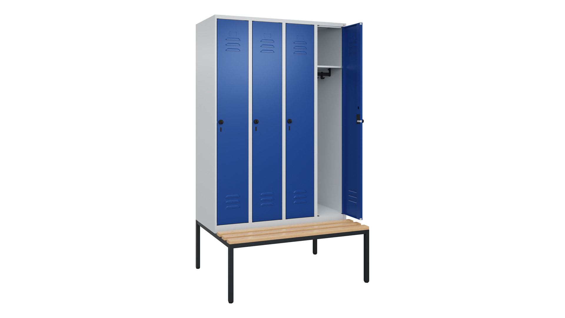 Spind - Garderobenschrank, Breite 120 cm, Höhe 212 cm, Tiefe 50 cm, 4 Abteile