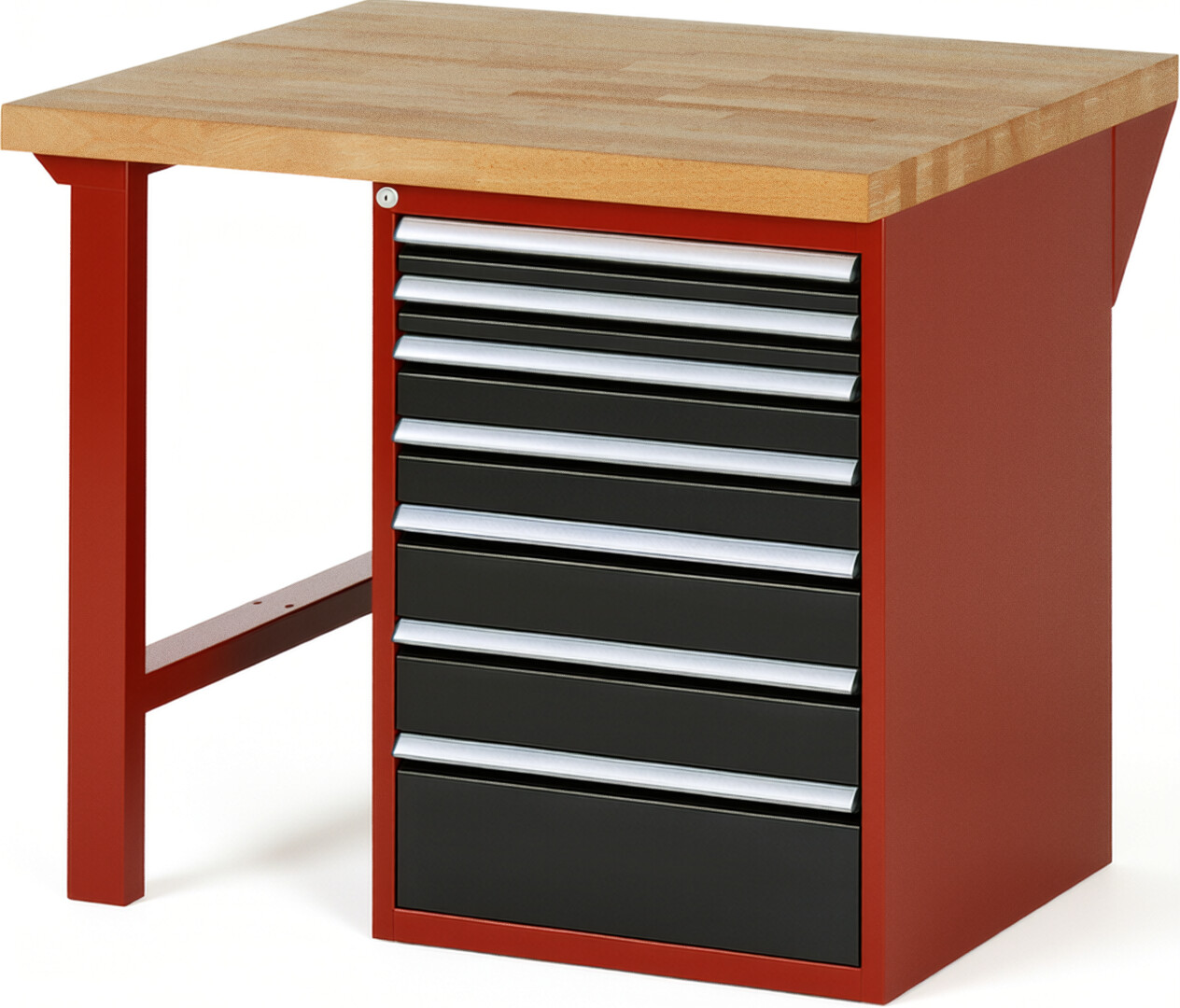 RAU Werkbank rot - schwarz - Breite 100 cm - Tiefe 90 cm - Höhe 89 cm - Buche-Massiv Arbeitsplatte 40 mm