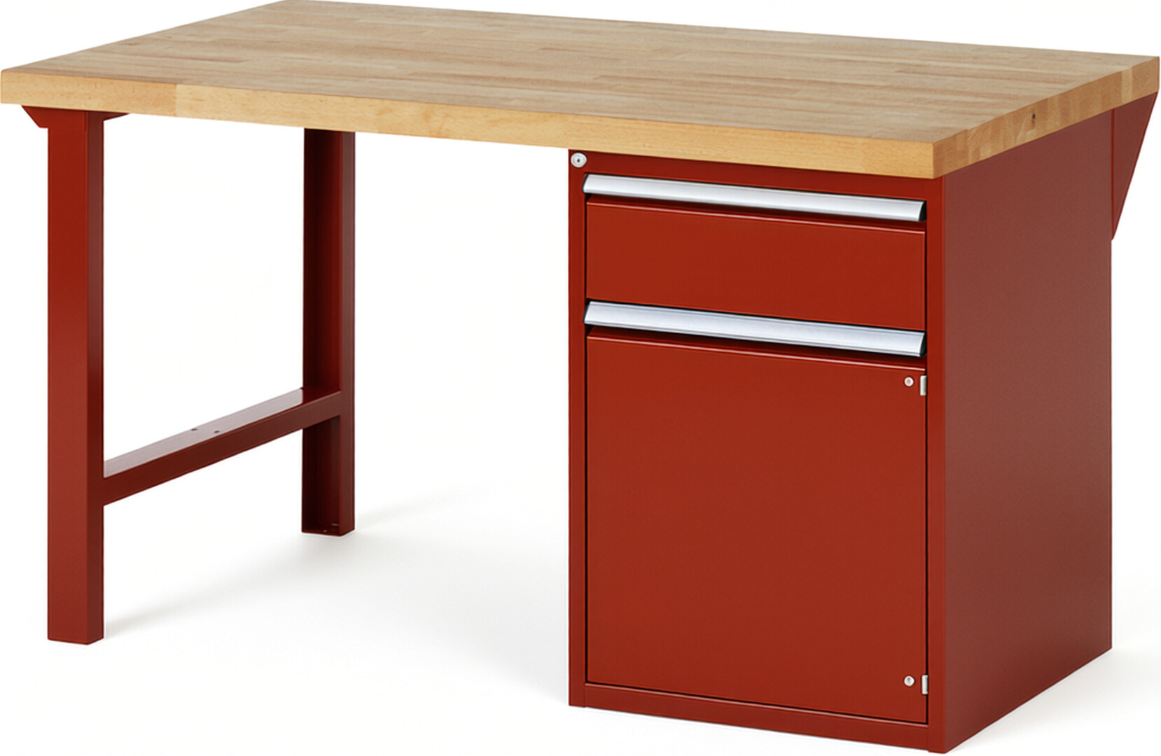 Werkbank Modell 7502 rot, BxTxH 1500x900x890 mm,  Buche-Massiv Arbeitsplatte 40 mm,  1 Schublade mit  Auszug 90 %
