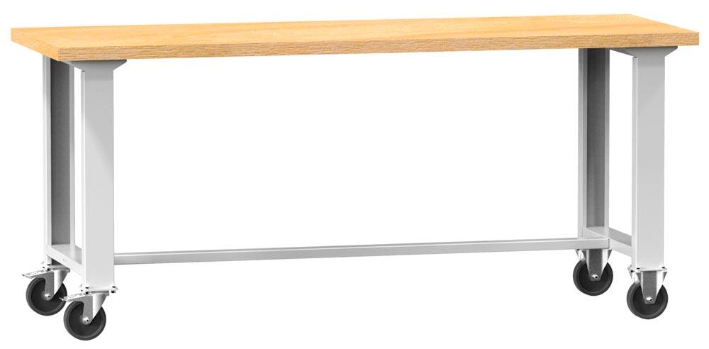 Fahrbare Werkbank, Breite 200 cm, Tiefe 80 cm, Höhe 88 cm, Platte: Buche-Riegel