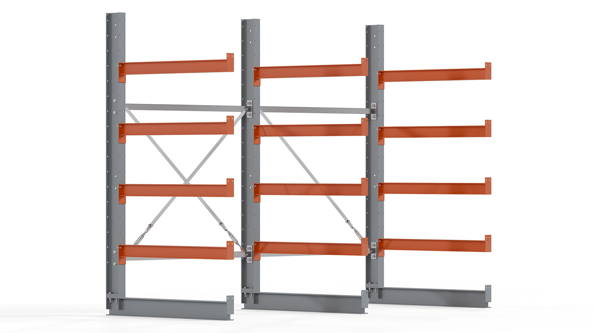 Kragarmregal KARL basic - lackiert - Breite: 256 cm - Höhe: 200 cm - Tiefe: 100 cm - Traglast je Kragarm: 450 kg - einseitig