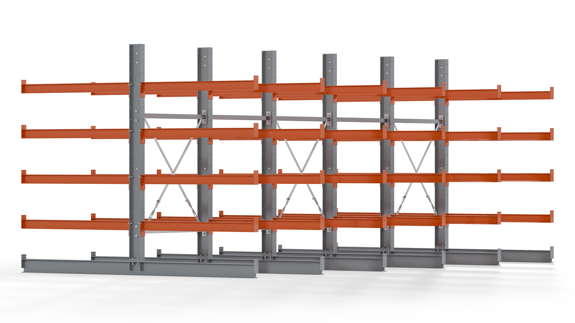 Kragarmregal KARL basic - lackiert - Breite: 500 cm - Höhe: 200 cm - Tiefe: 120 cm - Traglast je Kragarm: 370 kg - beidseitig
