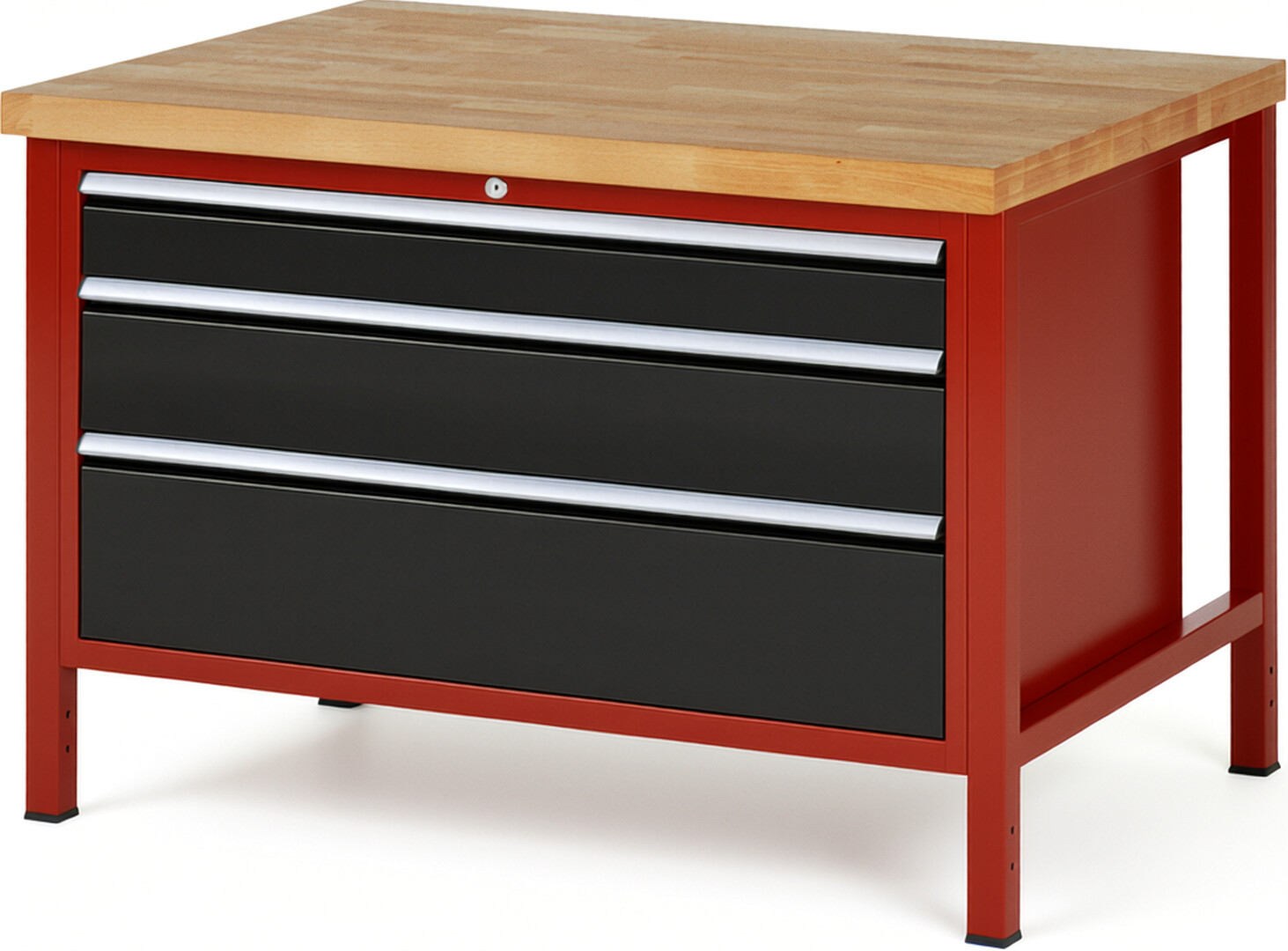 RAU Werkbank rot - schwarz - Breite 125 cm - Tiefe 90 cm - Höhe 84 cm - Buche-Massiv Arbeitsplatte 40 mm