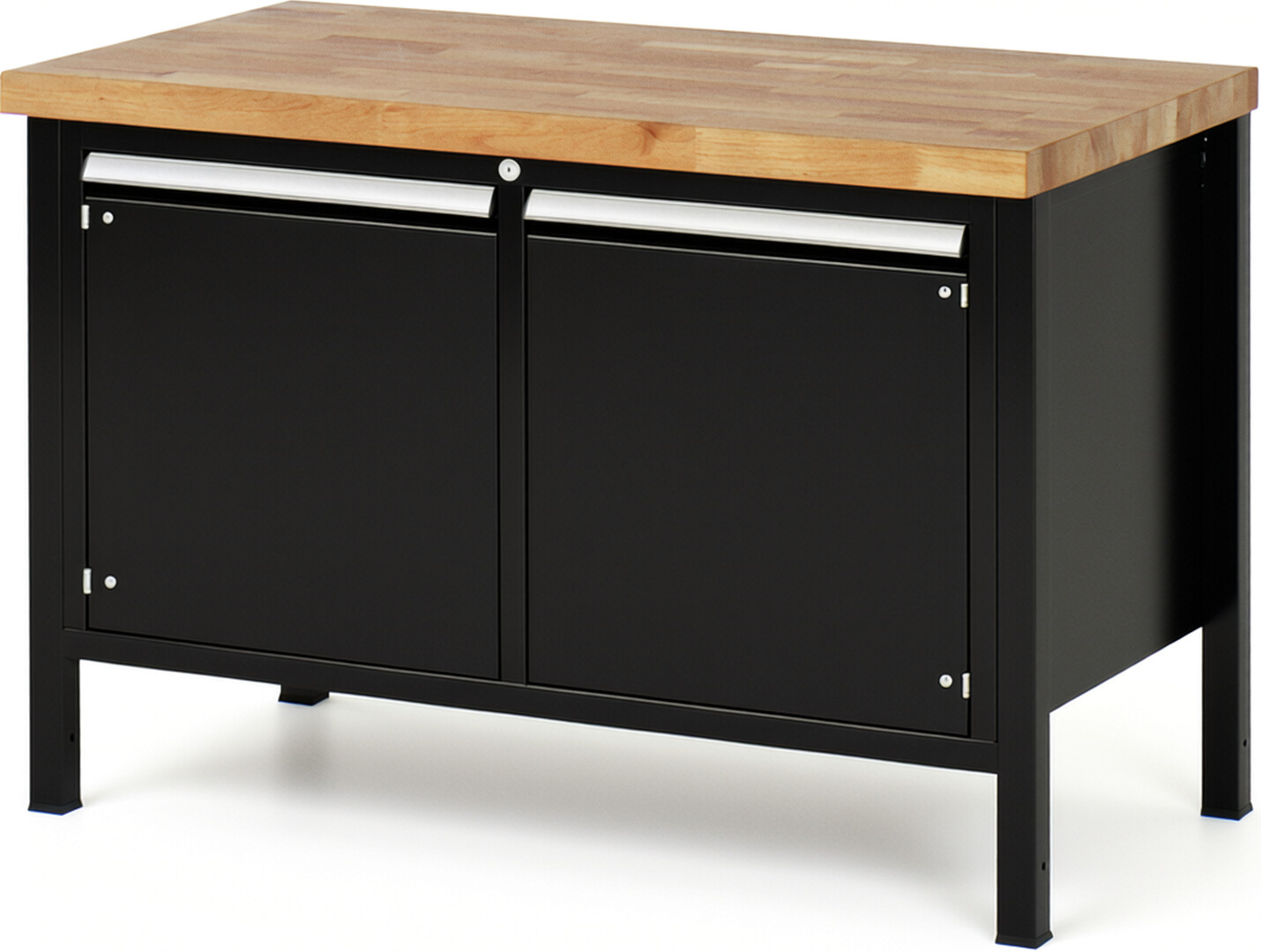 Werkbank Modell 8465 schwarz, BxTxH 1250x700x840 mm,  Buche-Massiv Arbeitsplatte 40 mm