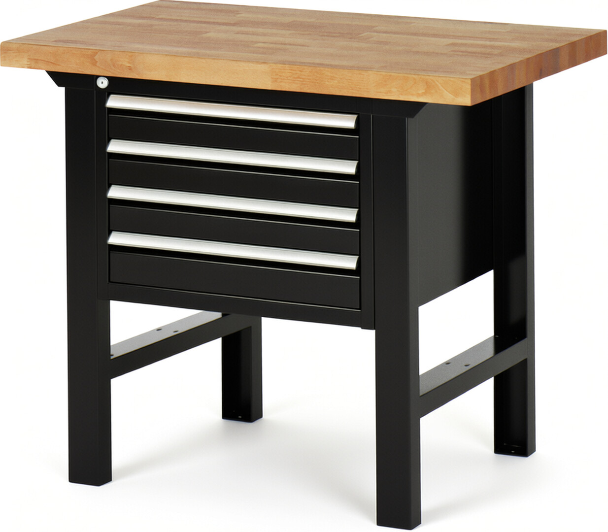 Werkbank Modell 7133 schwarz, BxTxH 1000x700x840 mm,  Buche-Massiv Arbeitsplatte 40 mm,  4 Schubladen mit  Vollauszug 100 % und  SoftClosing