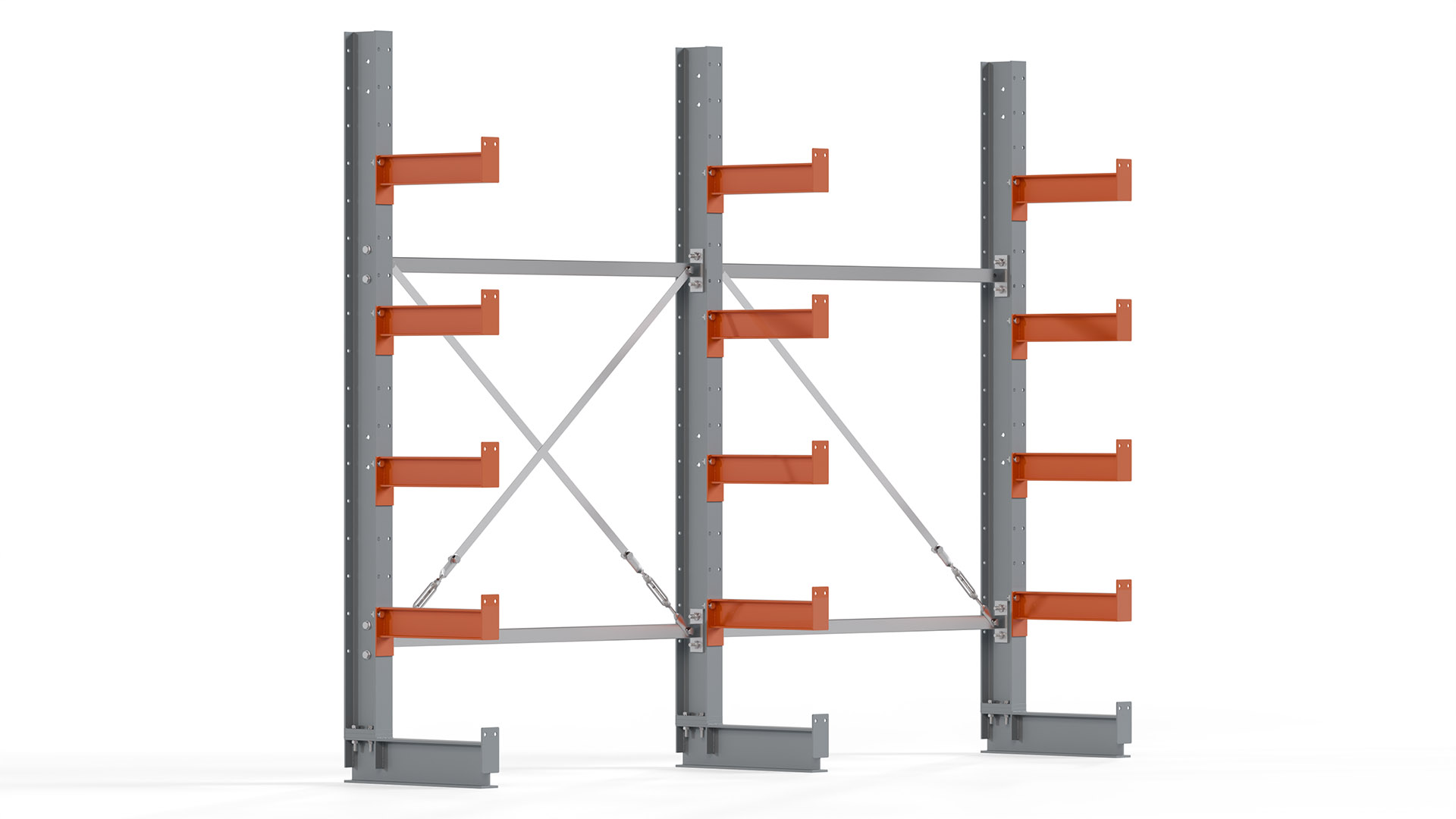 Kragarmregal KARL basic - lackiert - Breite: 256 cm - Höhe: 200 cm - Tiefe: 40 cm - Traglast je Kragarm: 1100 kg - einseitig