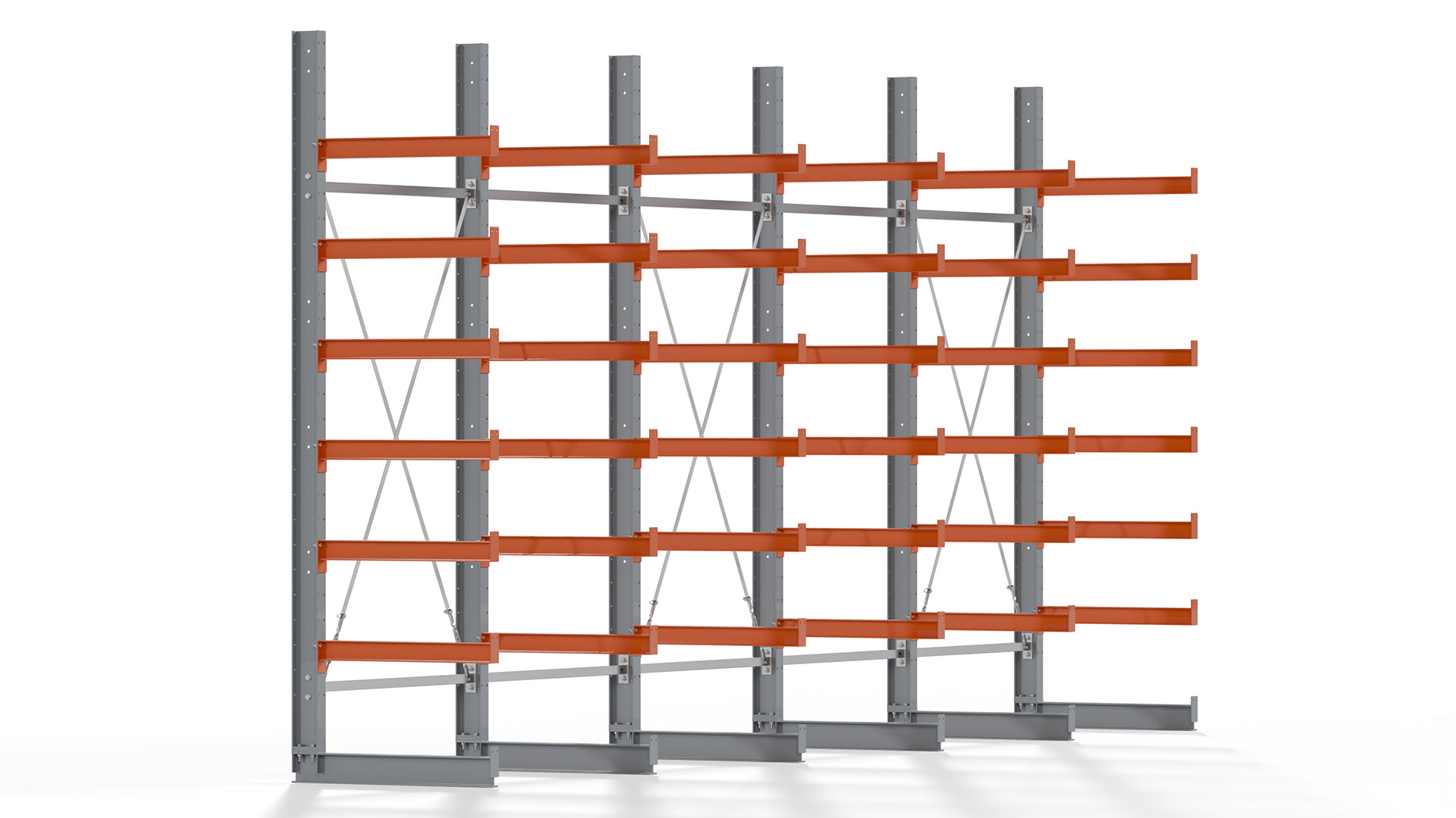 Kragarmregal KARL basic - lackiert - Breite: 640 cm - Höhe: 300 cm - Tiefe: 80 cm - Traglast je Kragarm: 550 kg - einseitig