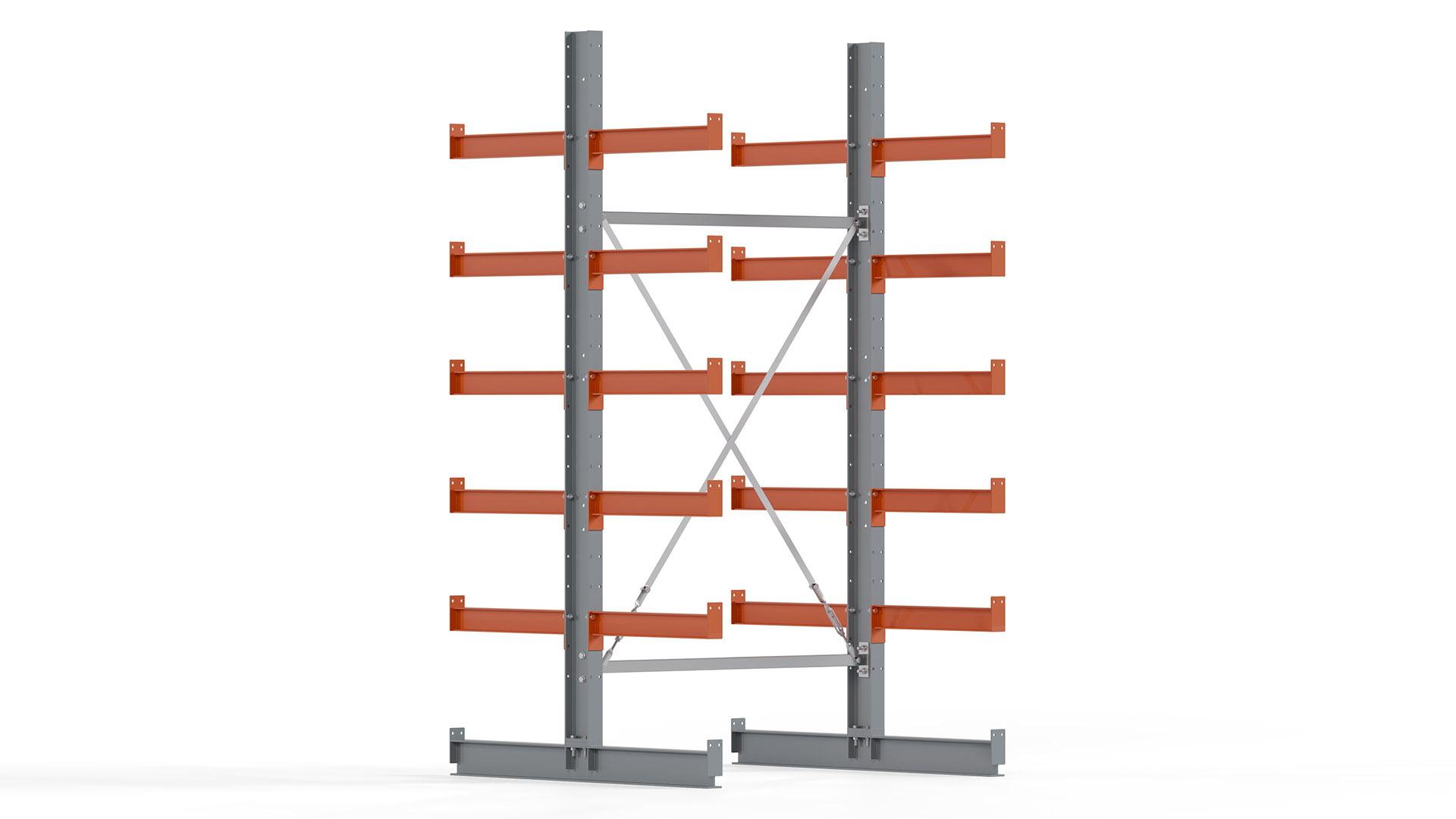 Kragarmregal KARL basic - lackiert - Breite: 128 cm - Höhe: 250 cm - Tiefe: 60 cm - Traglast je Kragarm: 730 kg - beidseitig