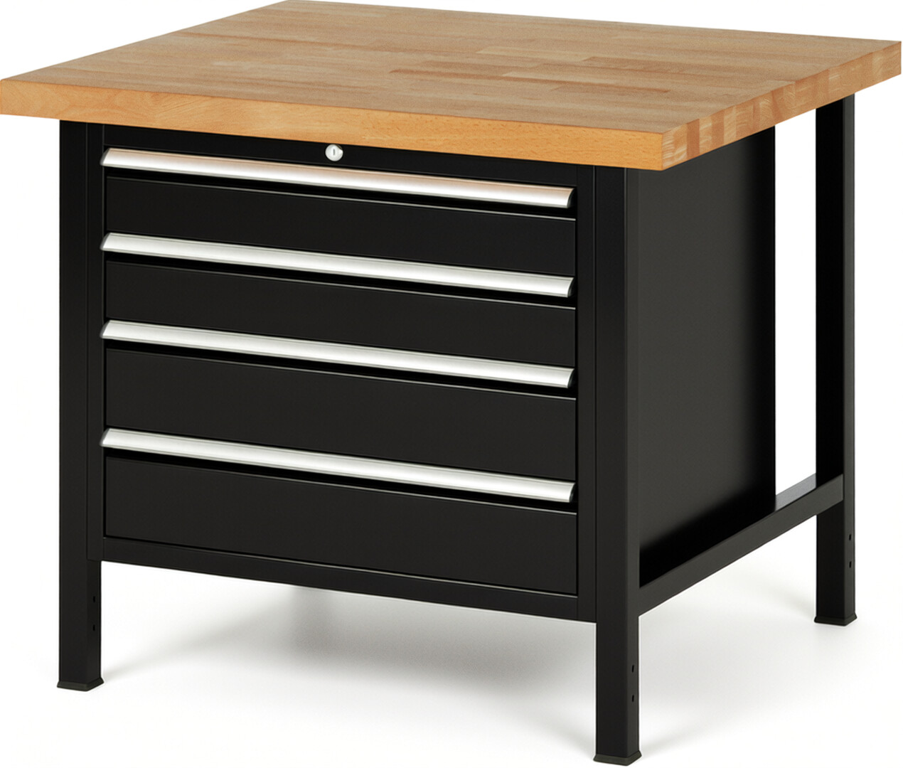 Werkbank Modell 8262 schwarz, BxTxH 1000x900x840 mm,  Buche-Massiv Arbeitsplatte 40 mm,  4 Schubladen mit  Vollauszug 100 % und  SoftClosing
