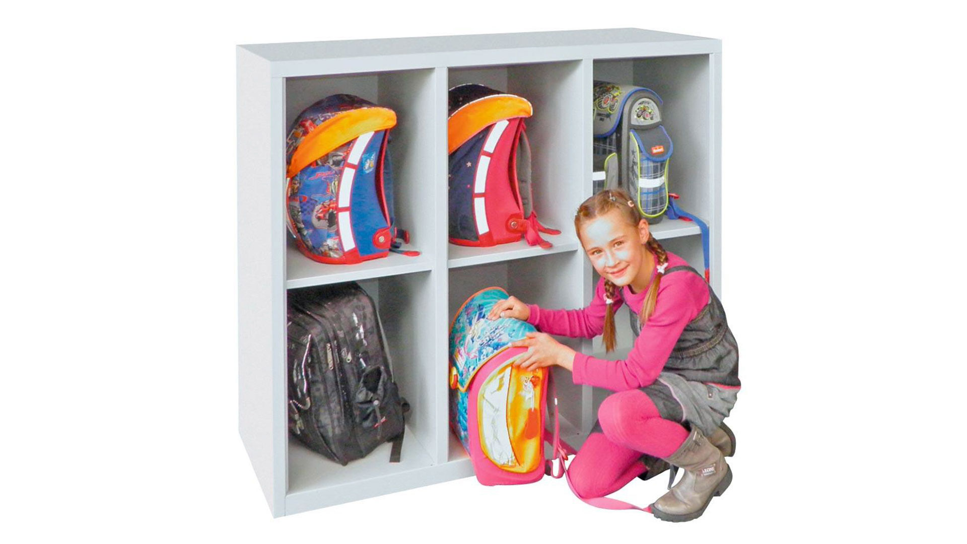 Taschenregal, Breite 123 cm, Höhe 105 cm, Tiefe 50 cm, 6 Fächer