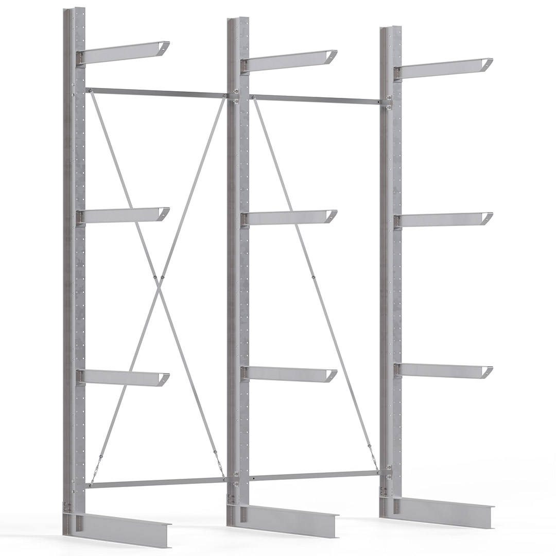 Kragarmregal KARL heavy - feuerverzinkt - Breite: 300 cm - Höhe: 400 cm - Tiefe: 120 cm - Traglast je Kragarm: 800 kg - einseitig