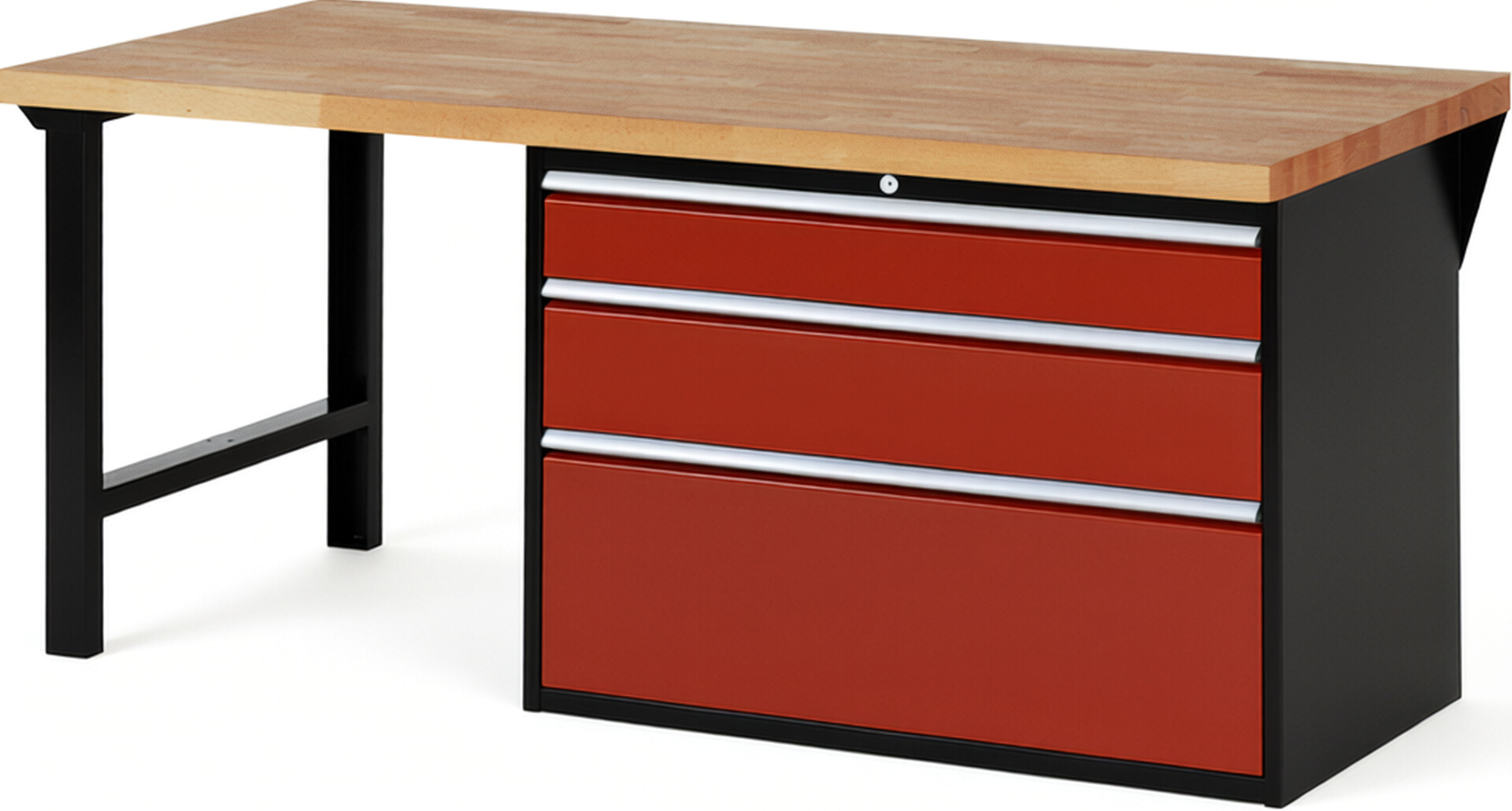RAU Werkbank schwarz - rot - Breite 200 cm - Tiefe 90 cm - Höhe 89 cm - Buche-Massiv Arbeitsplatte 40 mm