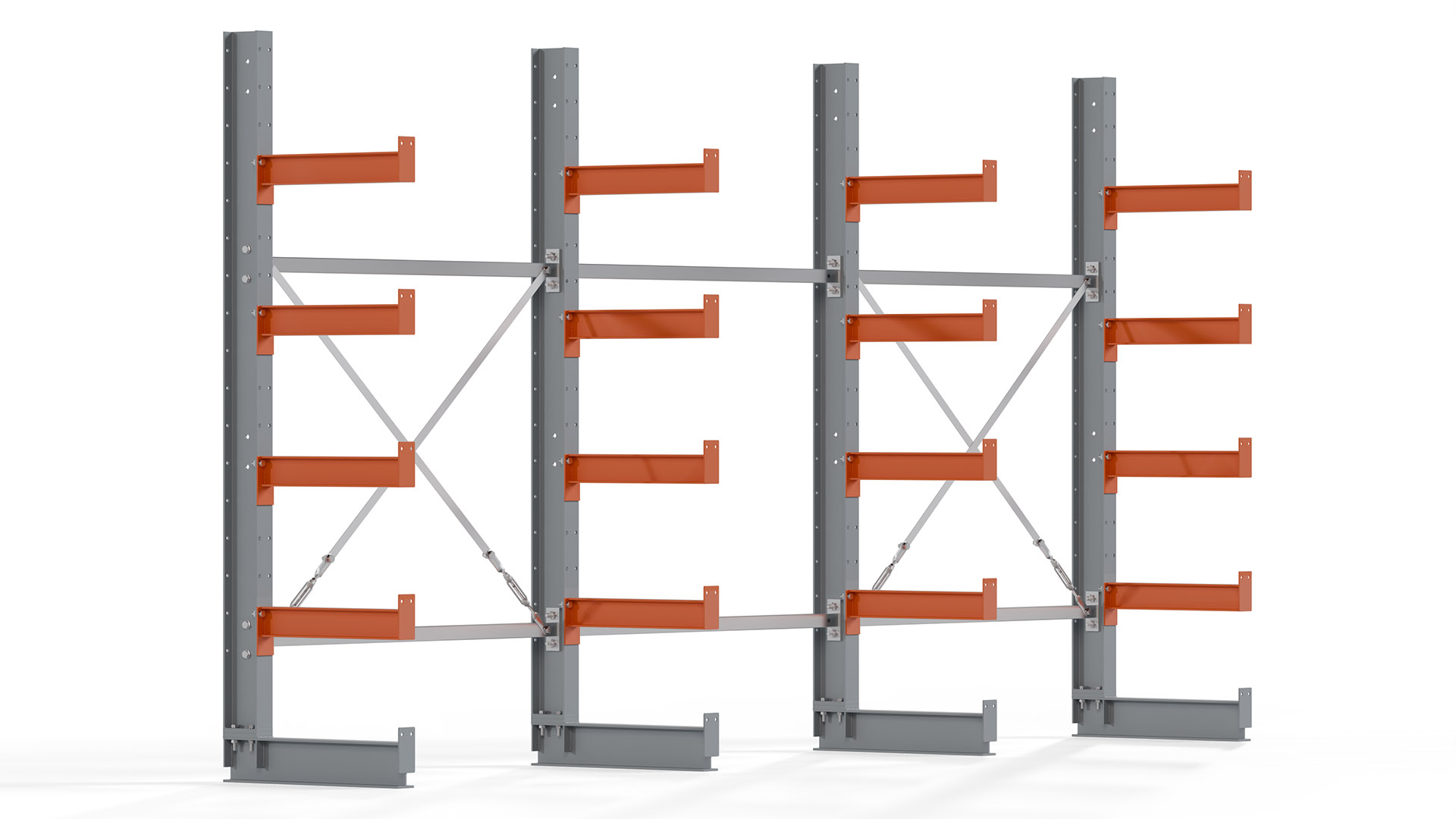 Kragarmregal KARL basic - lackiert - Breite: 384 cm - Höhe: 200 cm - Tiefe: 50 cm - Traglast je Kragarm: 870 kg - einseitig