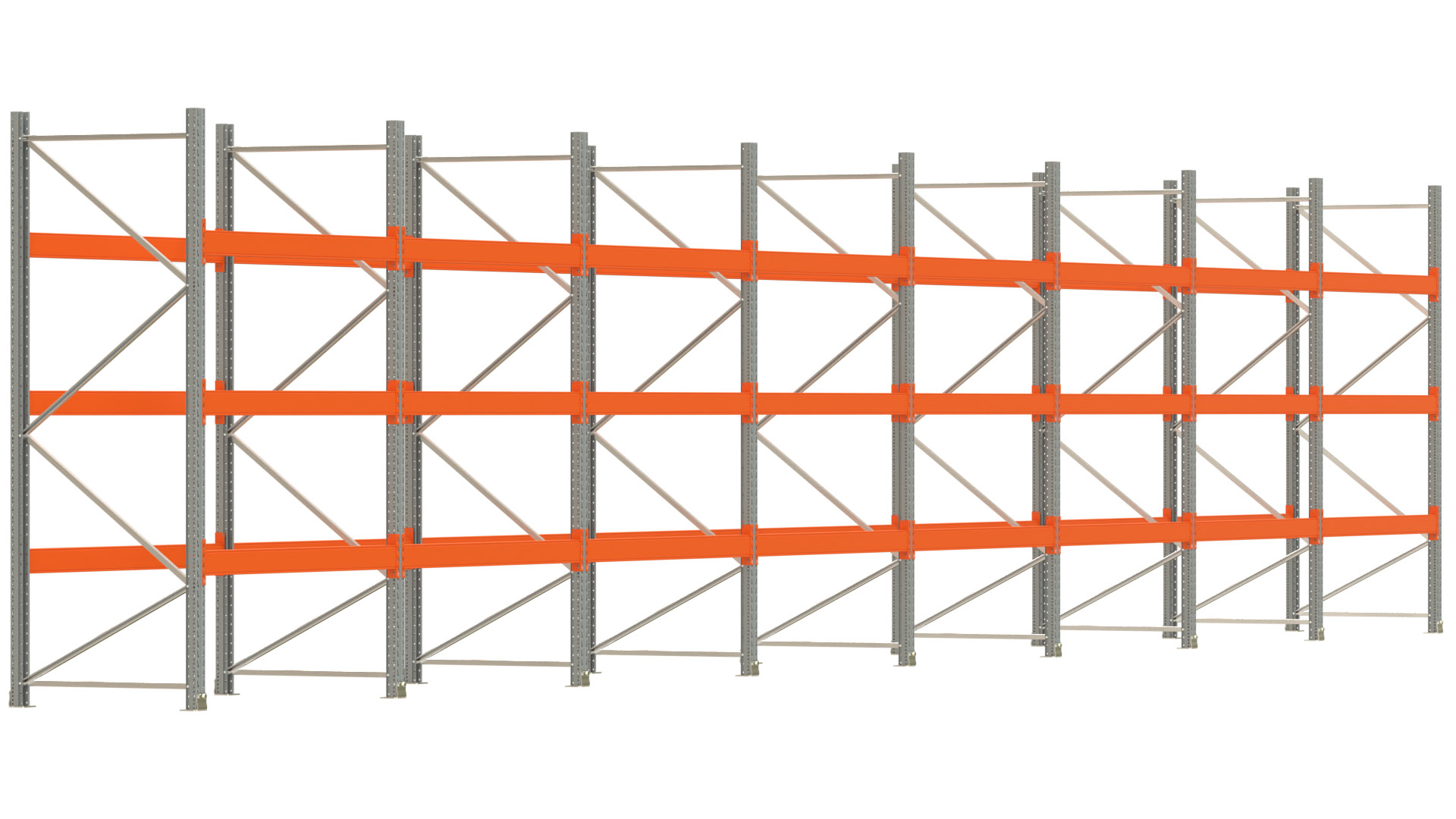 Palettenregal ARTUS - Breite 1596,5 cm - Höhe 300 cm - Tiefe 110 cm - Fachlast 3000 kg - 64 Palettenstellplätze